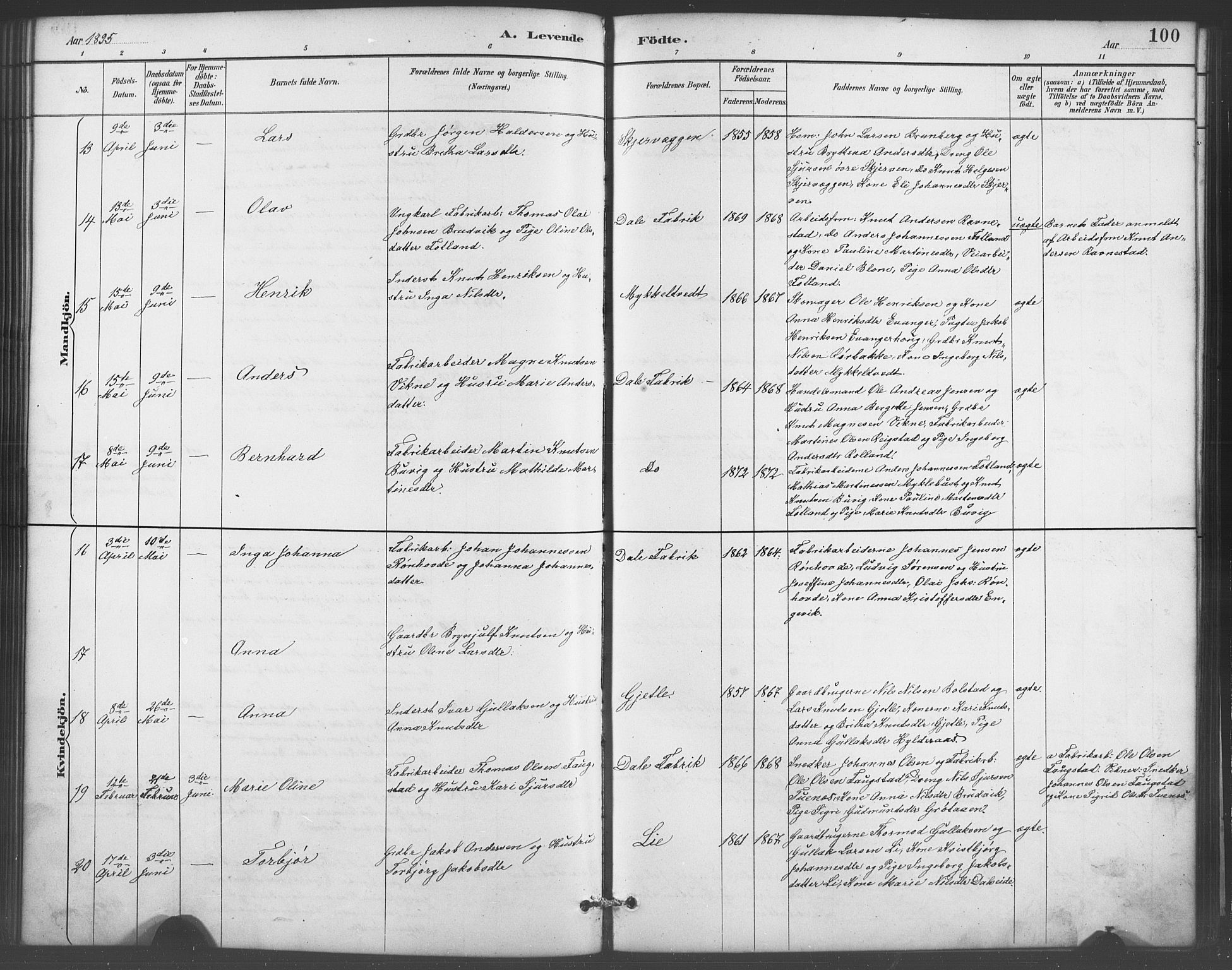 Evanger sokneprestembete, AV/SAB-A-99924: Parish register (copy) no. A 4, 1887-1897, p. 100