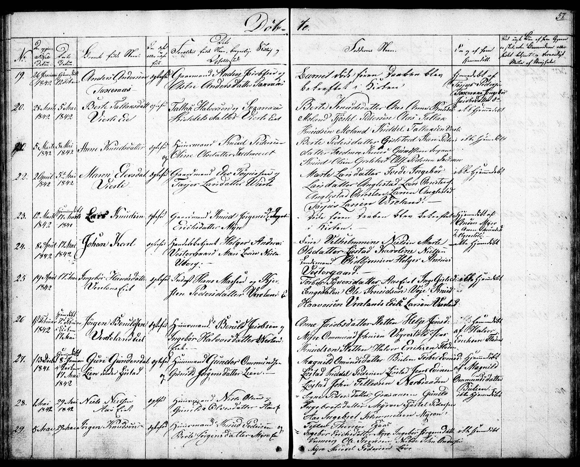 Gjerstad sokneprestkontor, AV/SAK-1111-0014/F/Fb/Fbb/L0002: Parish register (copy) no. B 2, 1831-1862, p. 57