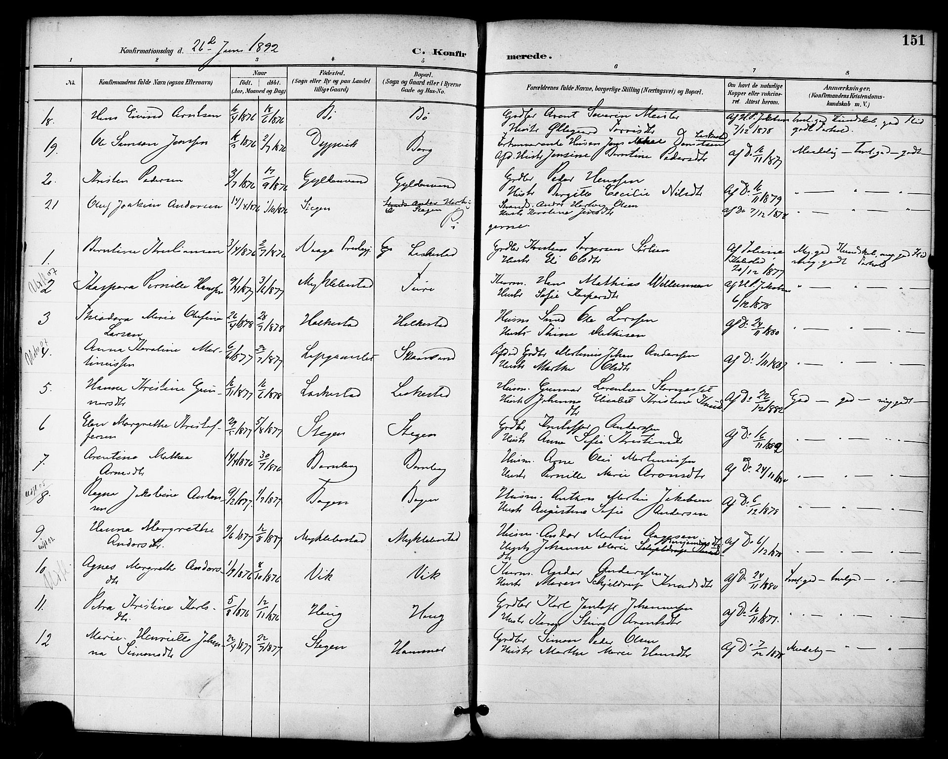 Ministerialprotokoller, klokkerbøker og fødselsregistre - Nordland, AV/SAT-A-1459/855/L0803: Parish register (official) no. 855A11, 1887-1905, p. 151