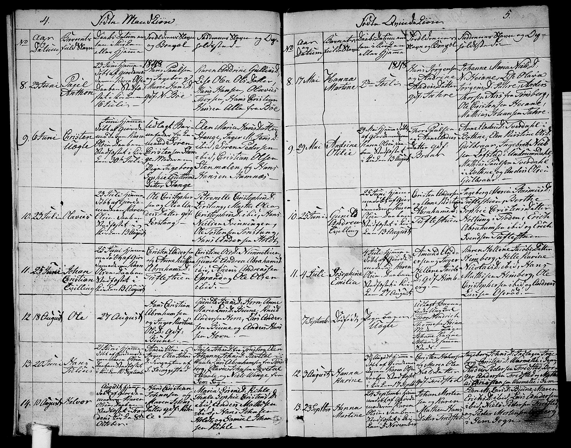 Ramnes kirkebøker, SAKO/A-314/G/Ga/L0002: Parish register (copy) no. I 2, 1848-1870, p. 4-5