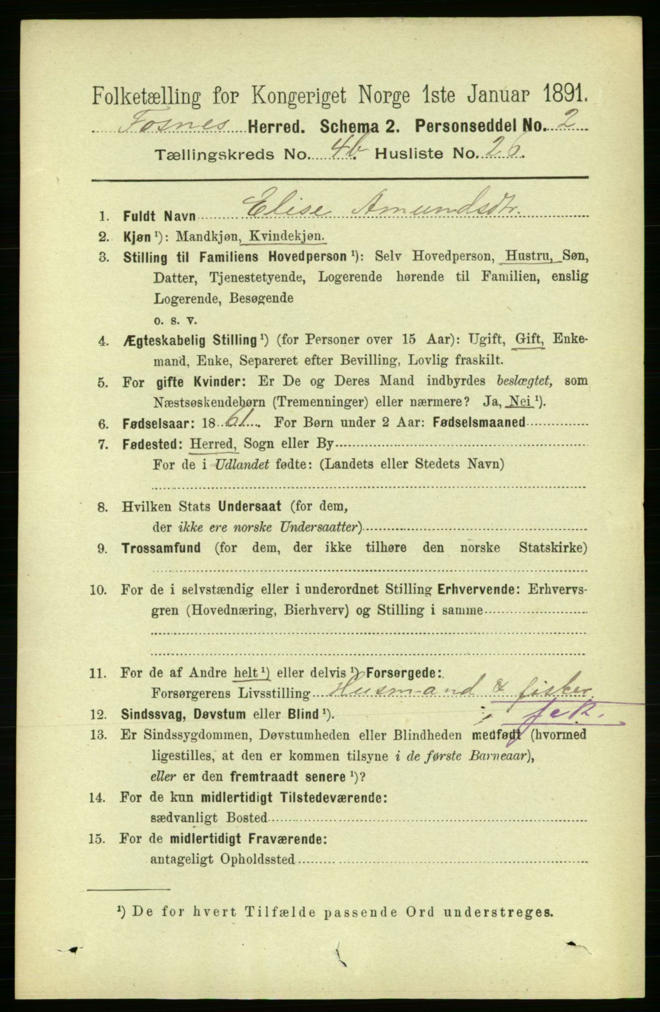 RA, 1891 census for 1748 Fosnes, 1891, p. 1886