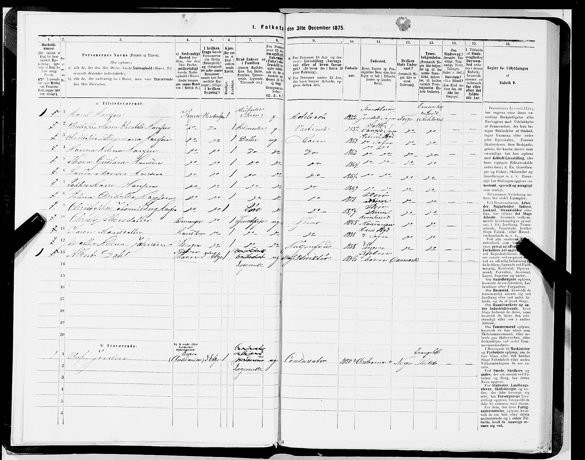 SAB, 1875 census for 1301 Bergen, 1875, p. 522