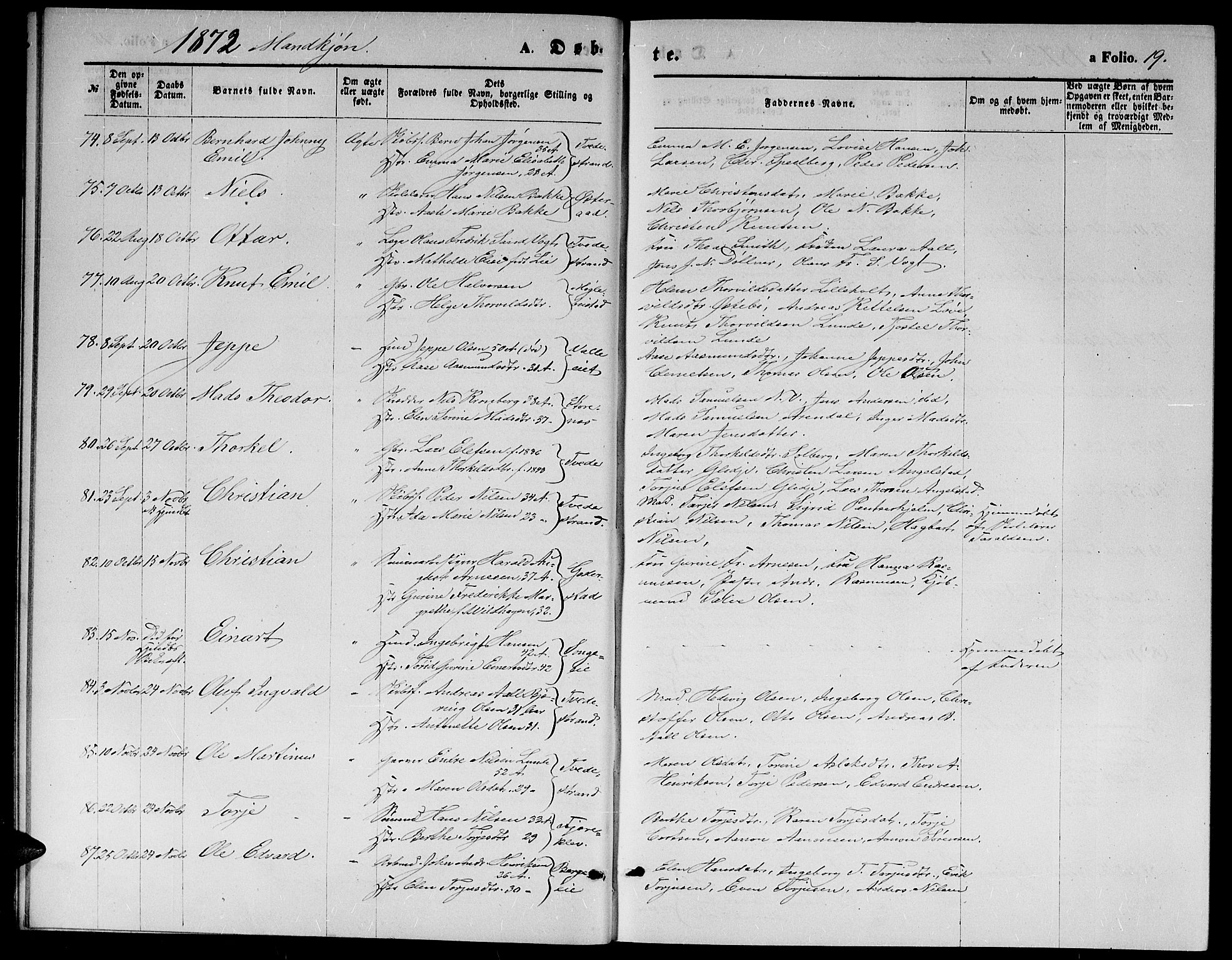 Holt sokneprestkontor, AV/SAK-1111-0021/F/Fb/L0009: Parish register (copy) no. B 9, 1871-1883, p. 19