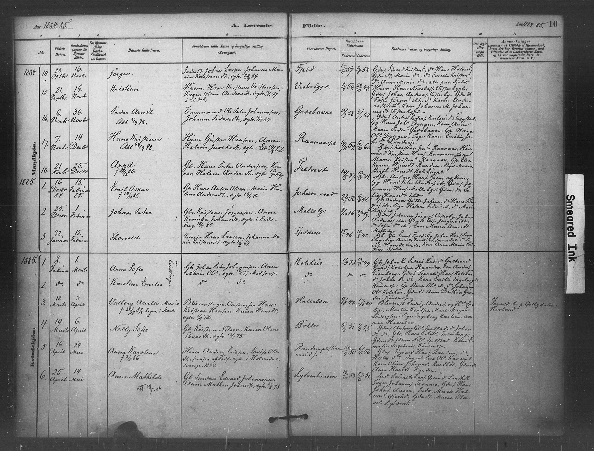 Eidsberg prestekontor Kirkebøker, SAO/A-10905/F/Fc/L0001: Parish register (official) no. III 1, 1879-1905, p. 16