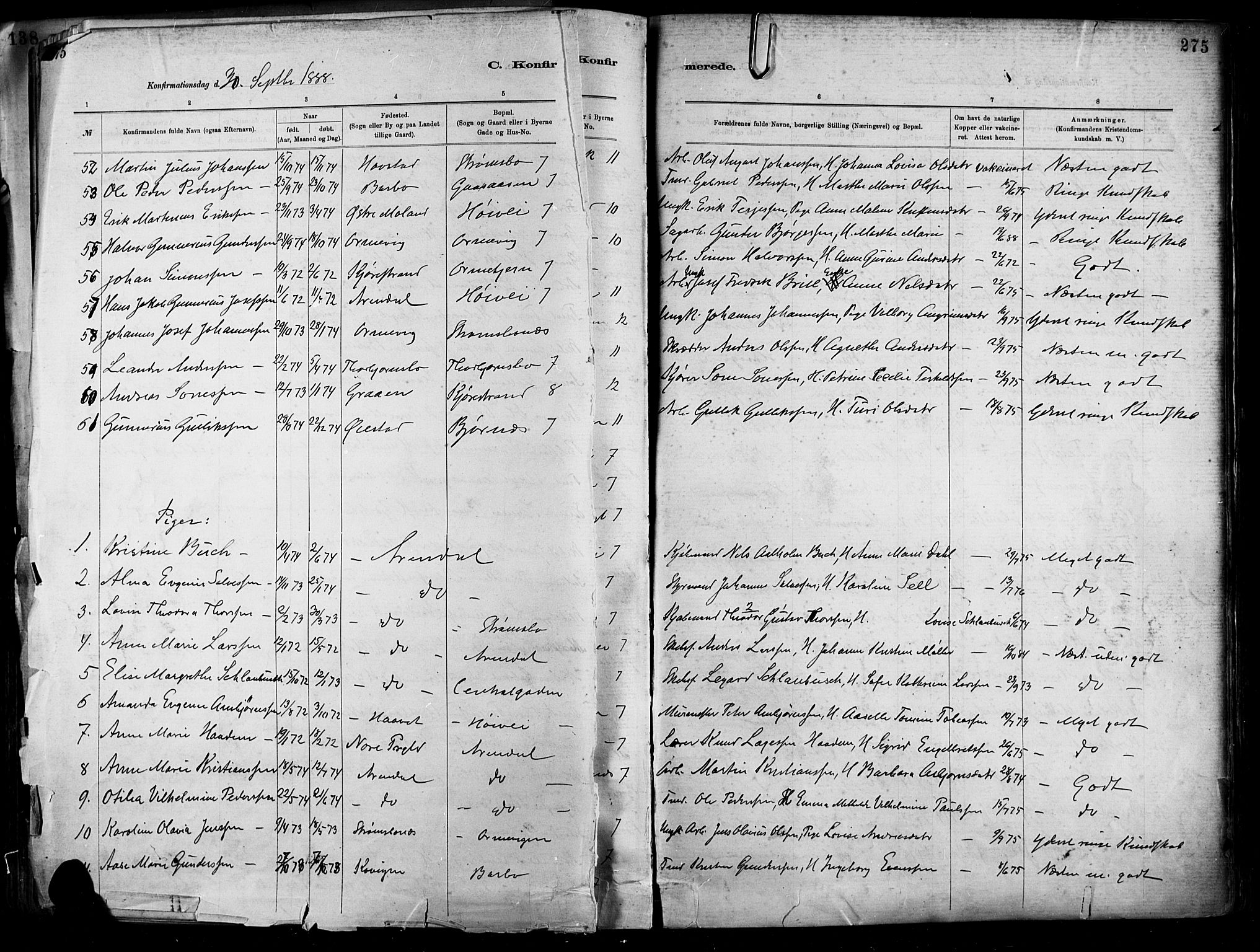 Barbu sokneprestkontor, SAK/1111-0003/F/Fa/L0002: Parish register (official) no. A 2, 1883-1898, p. 275