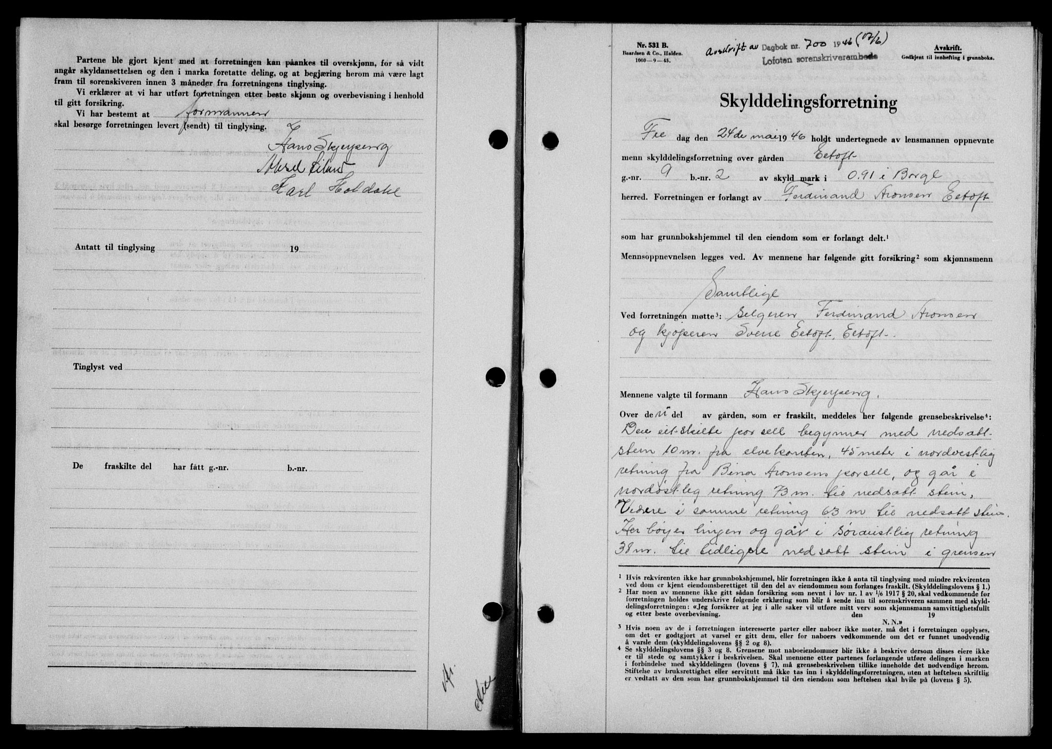 Lofoten sorenskriveri, SAT/A-0017/1/2/2C/L0014a: Mortgage book no. 14a, 1946-1946, Diary no: : 700/1946