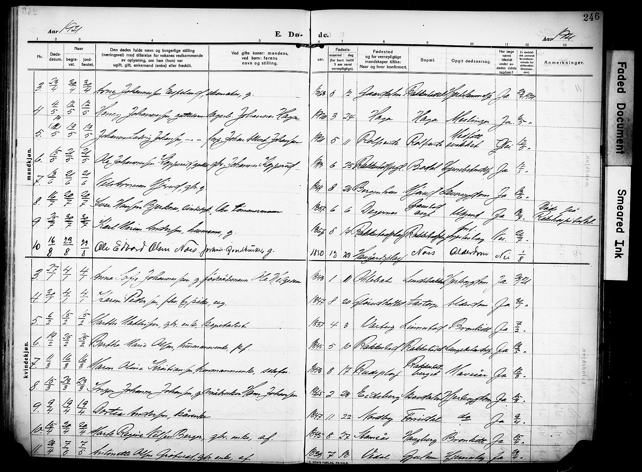 Rakkestad prestekontor Kirkebøker, AV/SAO-A-2008/F/Fa/L0015: Parish register (official) no. I 15, 1909-1922, p. 246