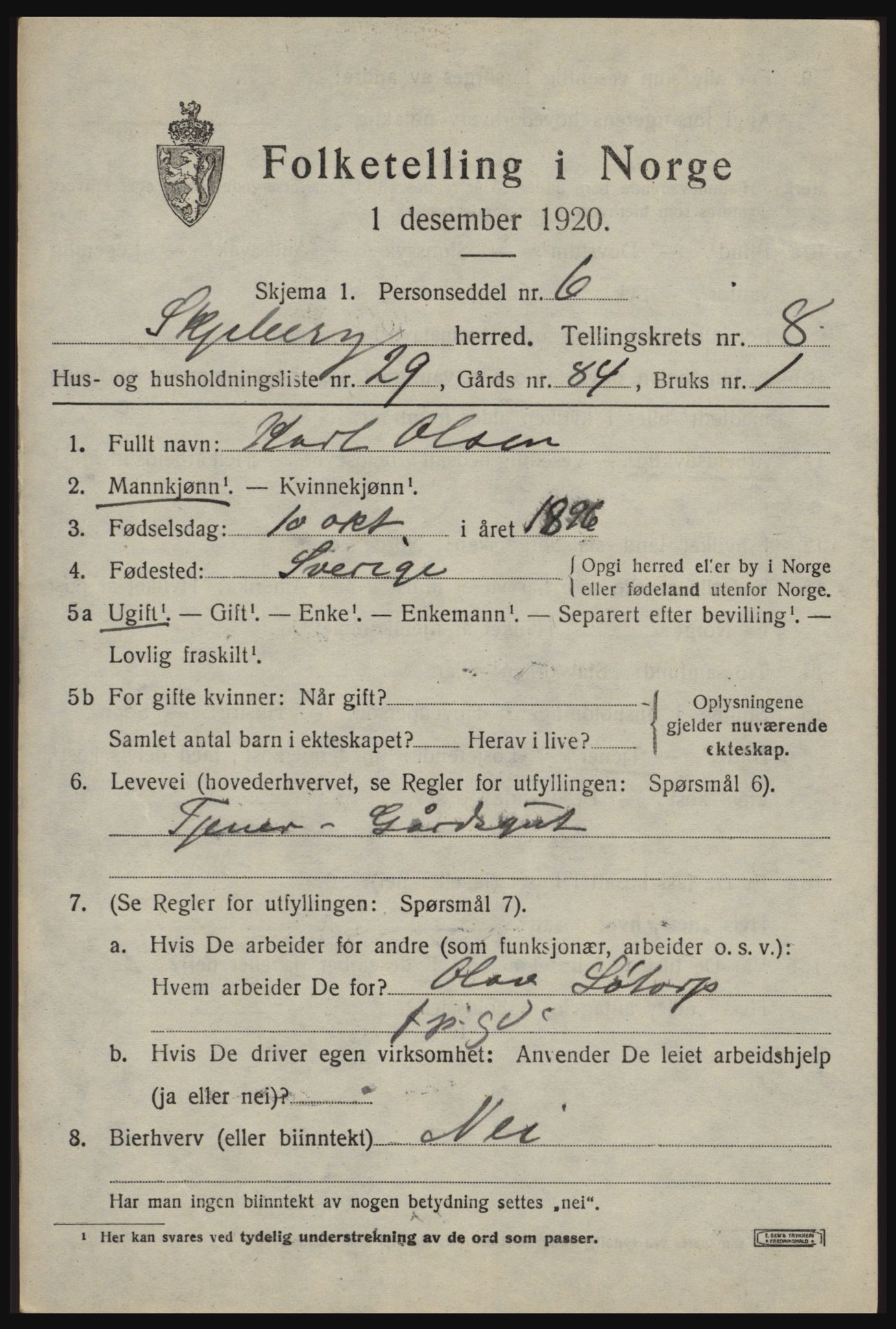 SAO, 1920 census for Skjeberg, 1920, p. 8209