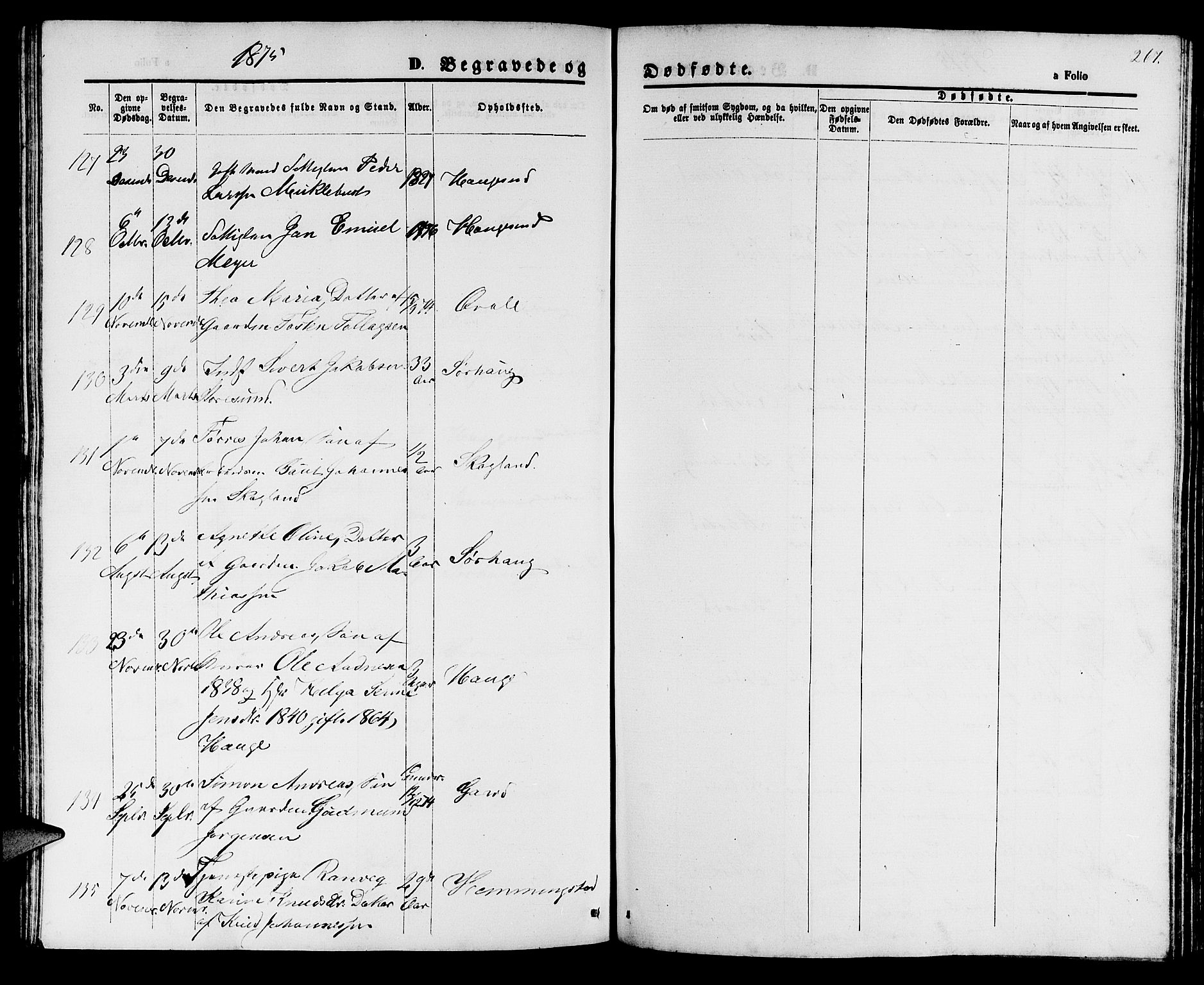 Haugesund sokneprestkontor, AV/SAST-A -101863/H/Ha/Hab/L0001: Parish register (copy) no. B 1, 1873-1881, p. 267