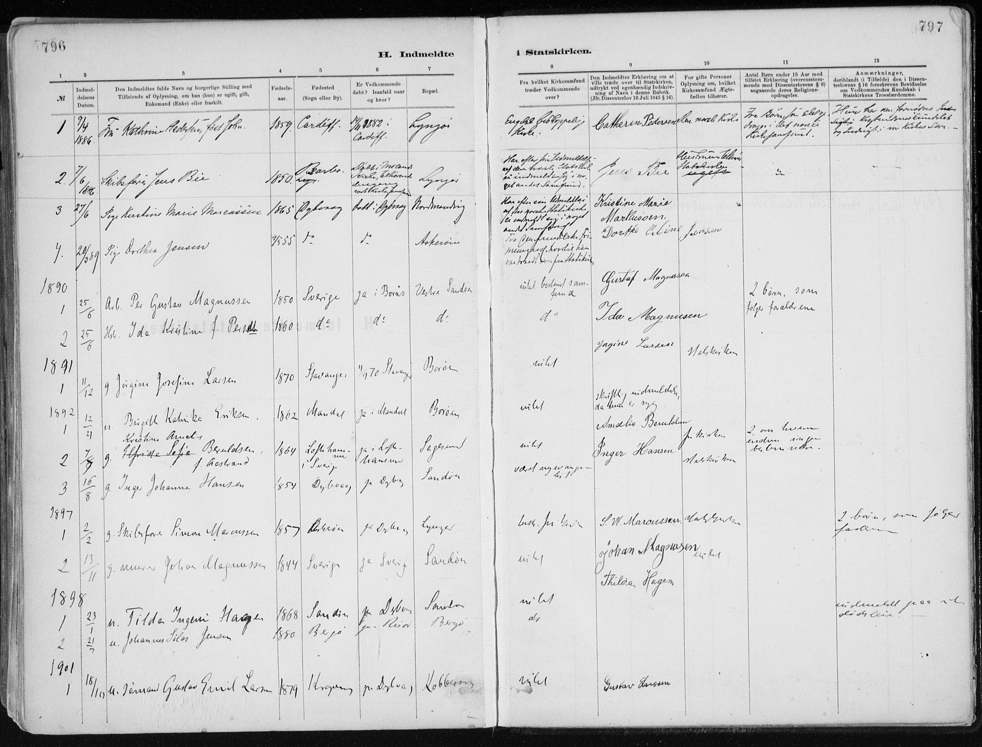 Dypvåg sokneprestkontor, AV/SAK-1111-0007/F/Fa/Faa/L0008: Parish register (official) no. A 8, 1885-1906, p. 796-797