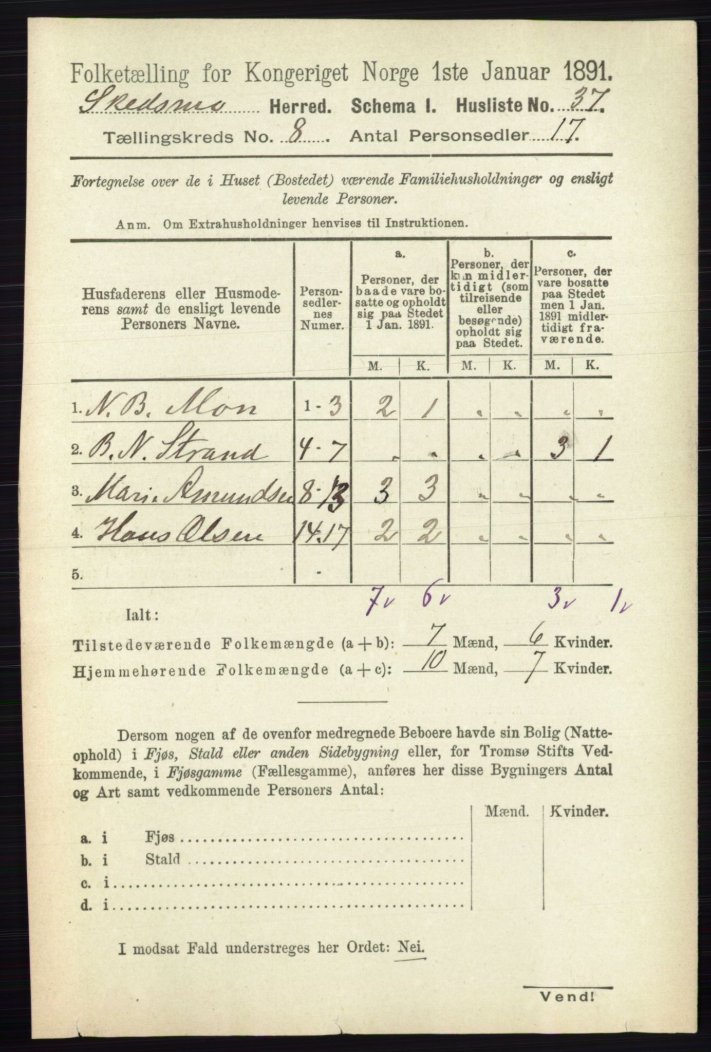 RA, 1891 census for 0231 Skedsmo, 1891, p. 3847