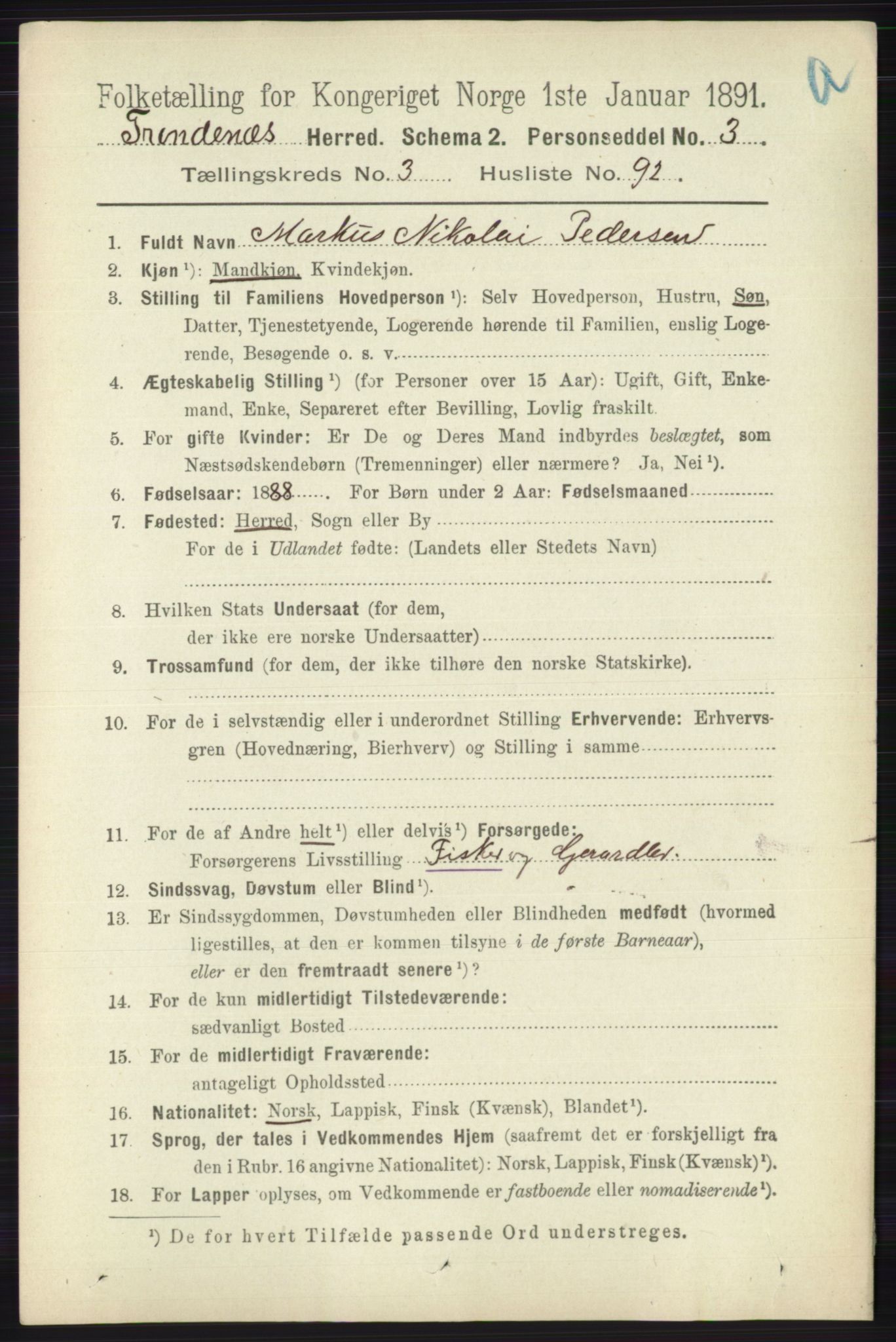 RA, 1891 census for 1914 Trondenes, 1891, p. 1805