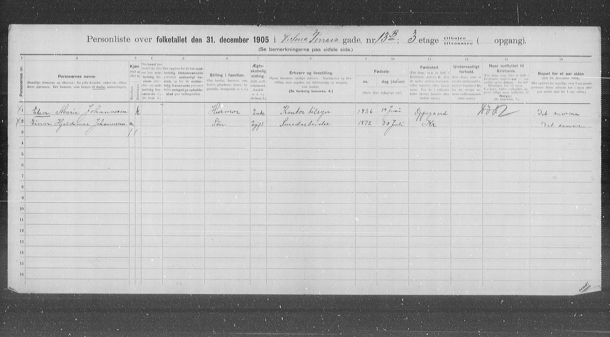 OBA, Municipal Census 1905 for Kristiania, 1905, p. 65484