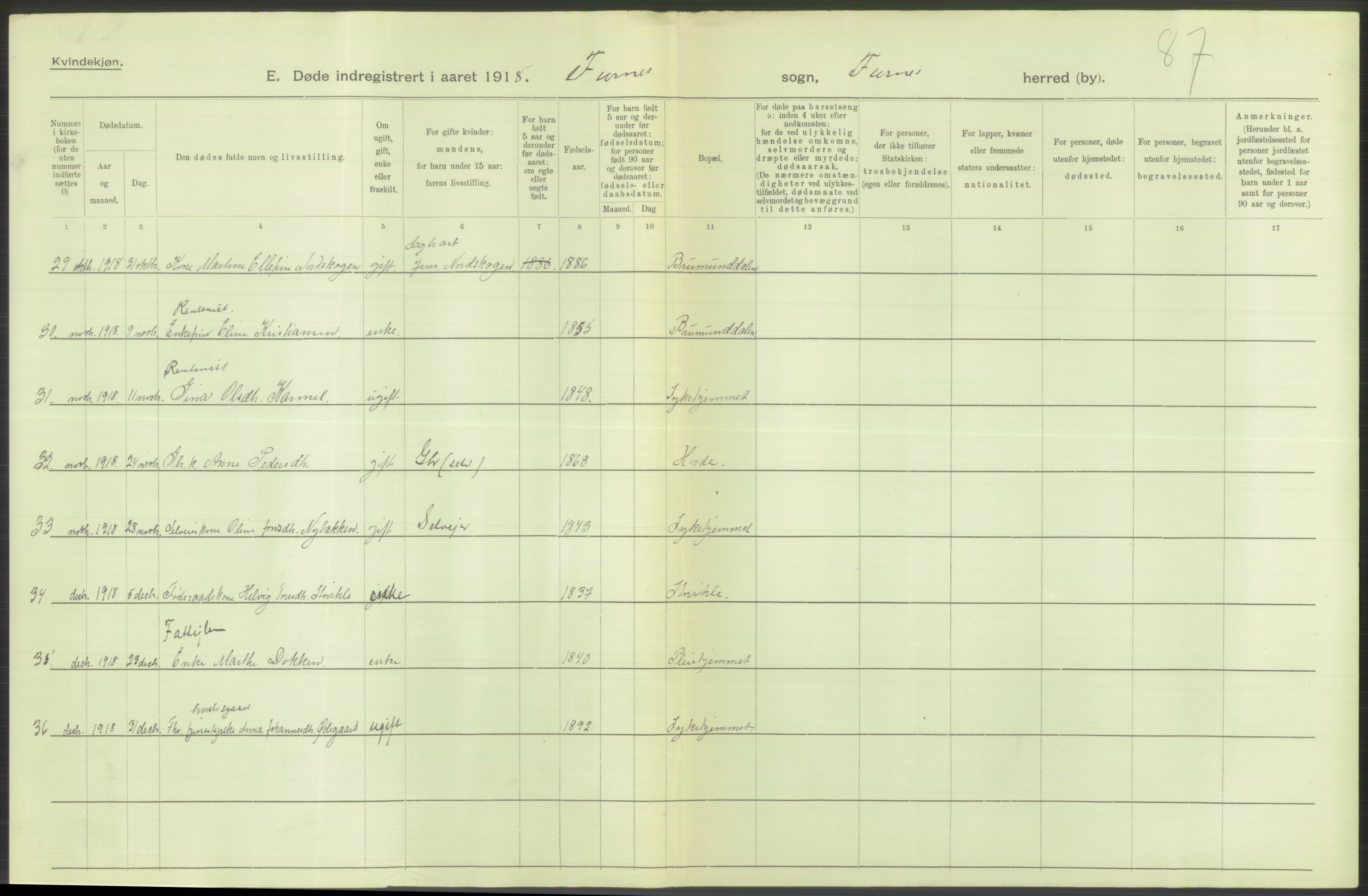 Statistisk sentralbyrå, Sosiodemografiske emner, Befolkning, RA/S-2228/D/Df/Dfb/Dfbh/L0014: Hedemarkens fylke: Døde. Bygder og byer., 1918, p. 226