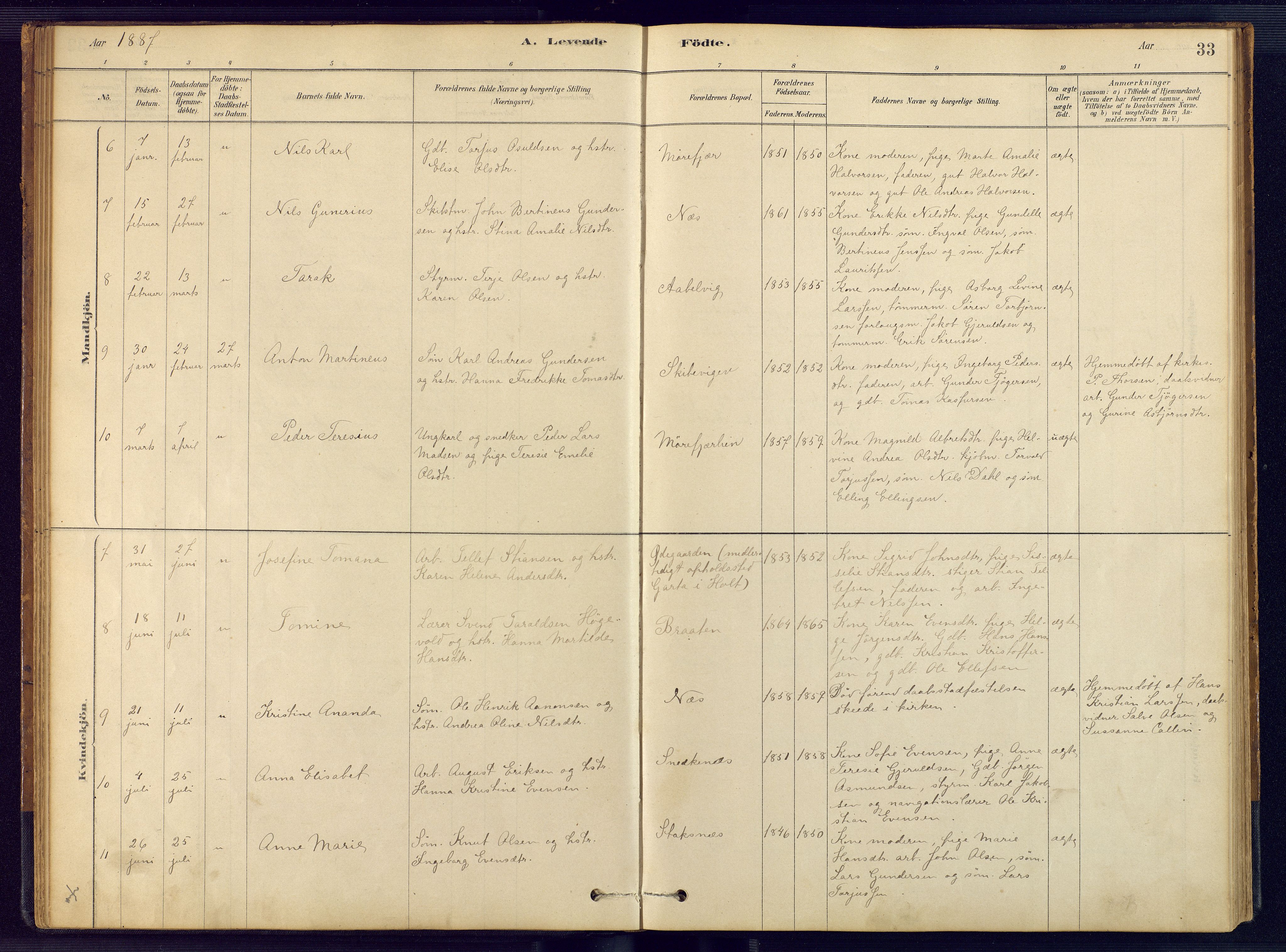 Austre Moland sokneprestkontor, SAK/1111-0001/F/Fb/Fbb/L0001: Parish register (copy) no. B 1, 1878-1904, p. 33