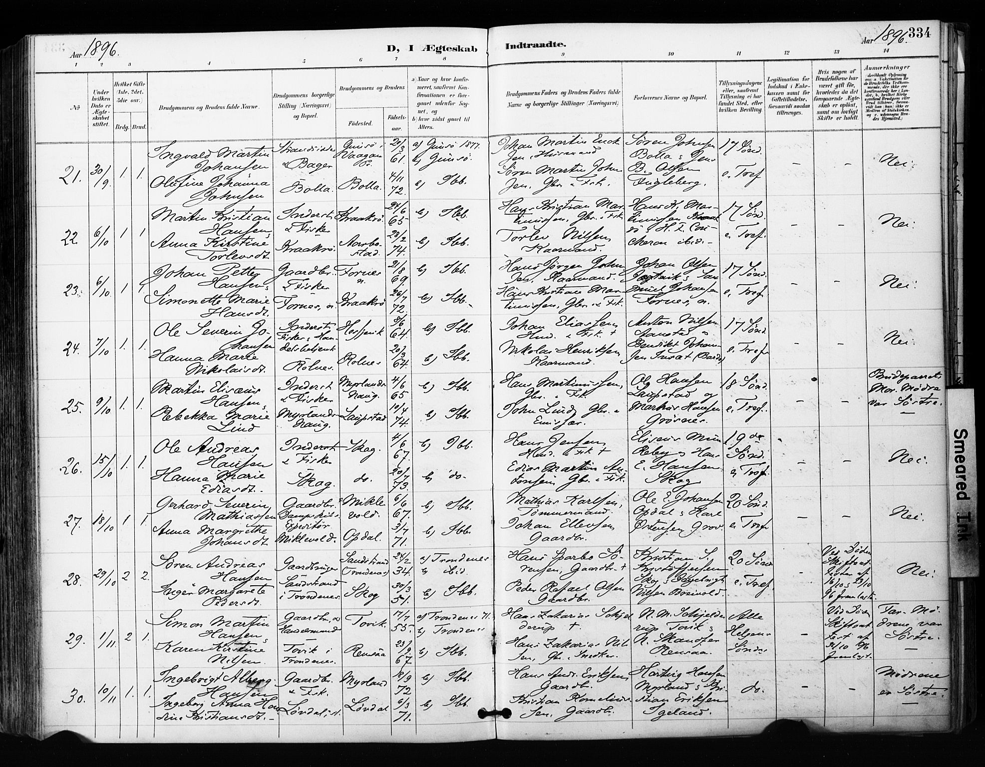 Ibestad sokneprestembete, AV/SATØ-S-0077/H/Ha/Haa/L0012kirke: Parish register (official) no. 12, 1890-1900, p. 334