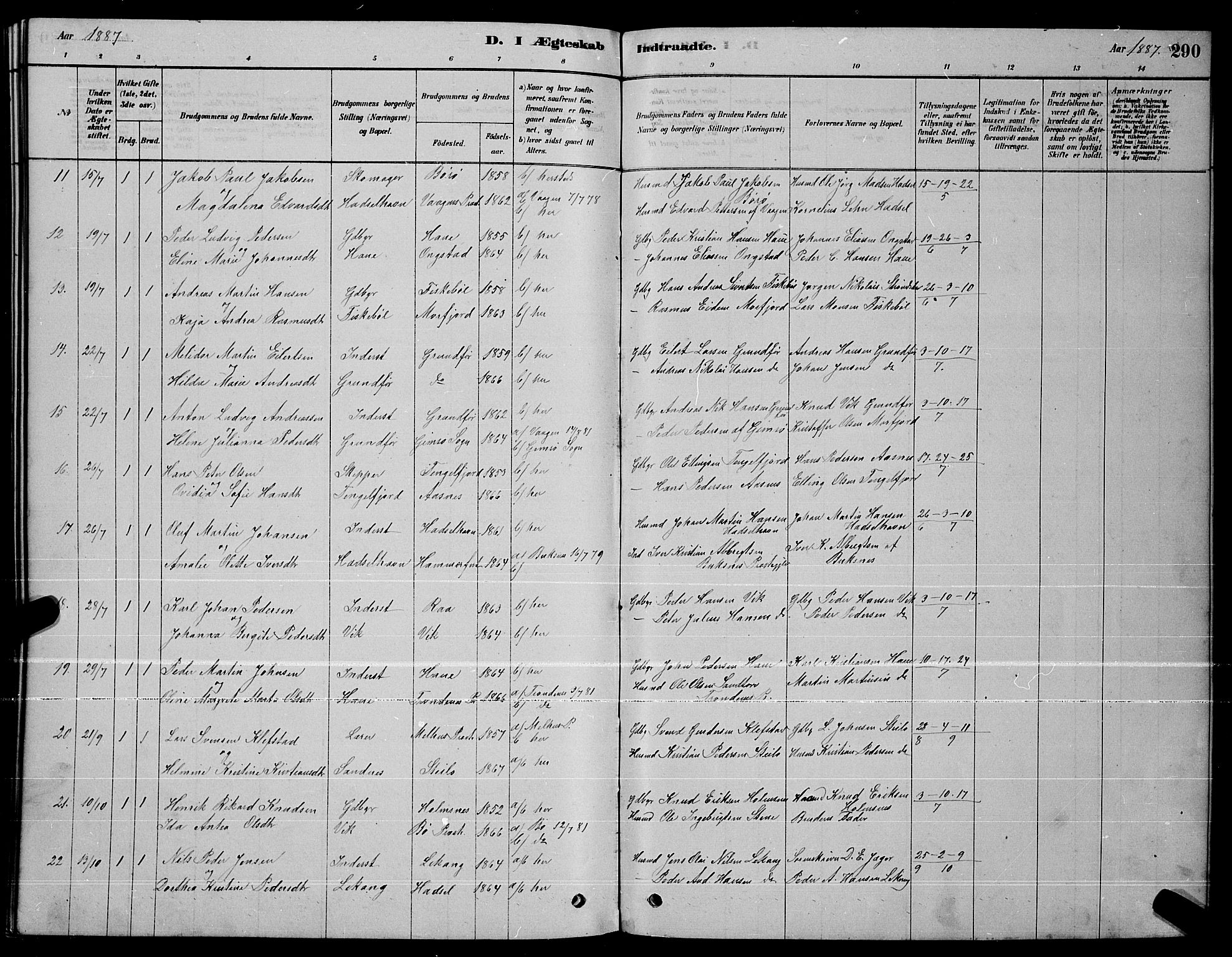 Ministerialprotokoller, klokkerbøker og fødselsregistre - Nordland, AV/SAT-A-1459/888/L1267: Parish register (copy) no. 888C05, 1878-1890, p. 290