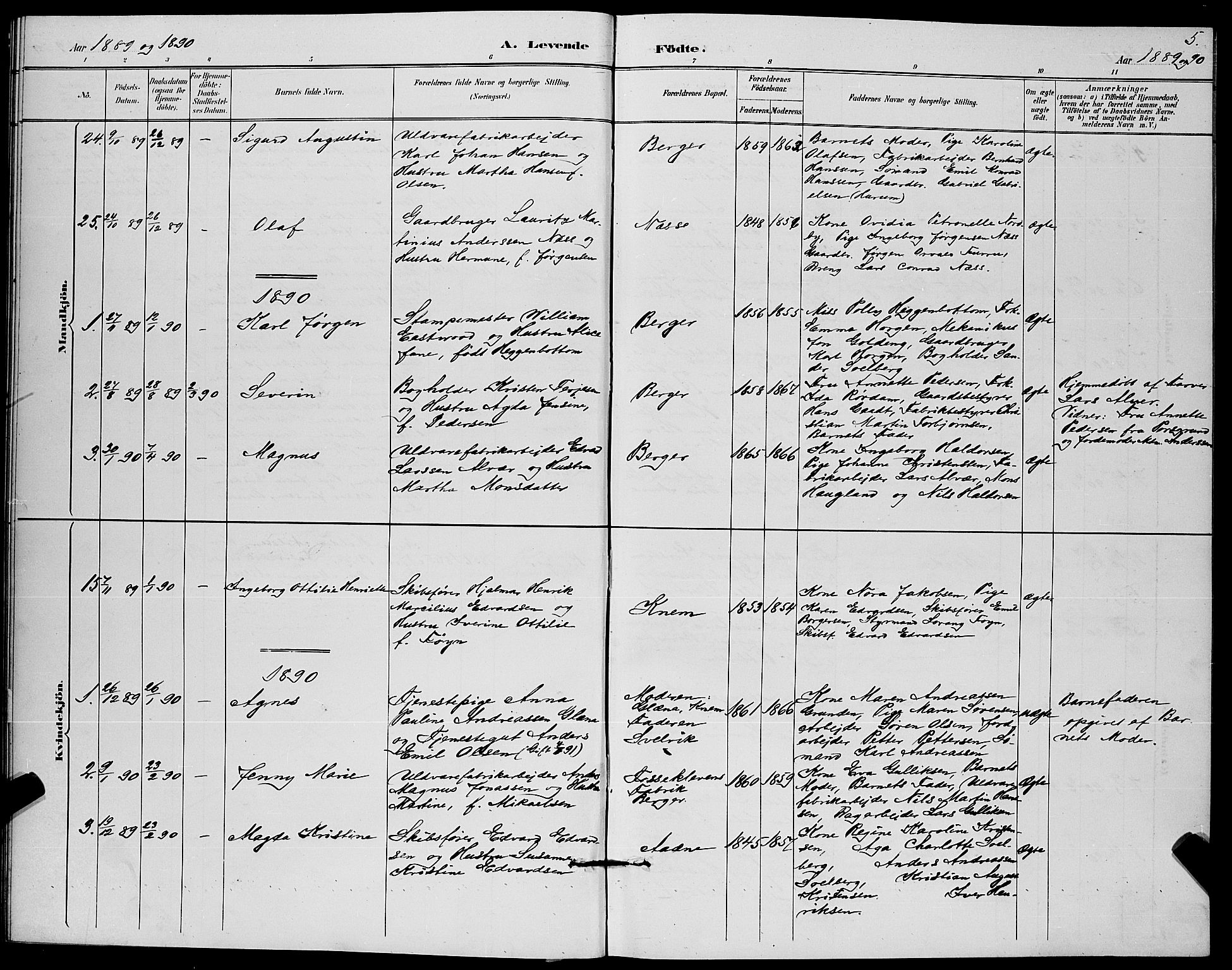 Strømm kirkebøker, SAKO/A-322/G/Ga/L0003: Parish register (copy) no. I 3, 1889-1896, p. 5