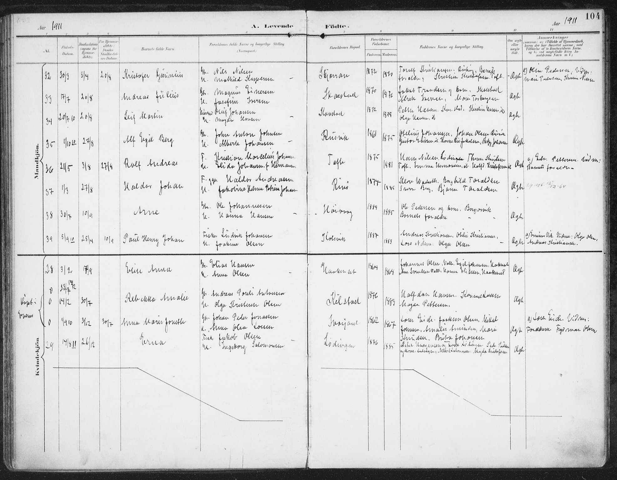 Ministerialprotokoller, klokkerbøker og fødselsregistre - Nordland, AV/SAT-A-1459/872/L1036: Parish register (official) no. 872A11, 1897-1913, p. 104