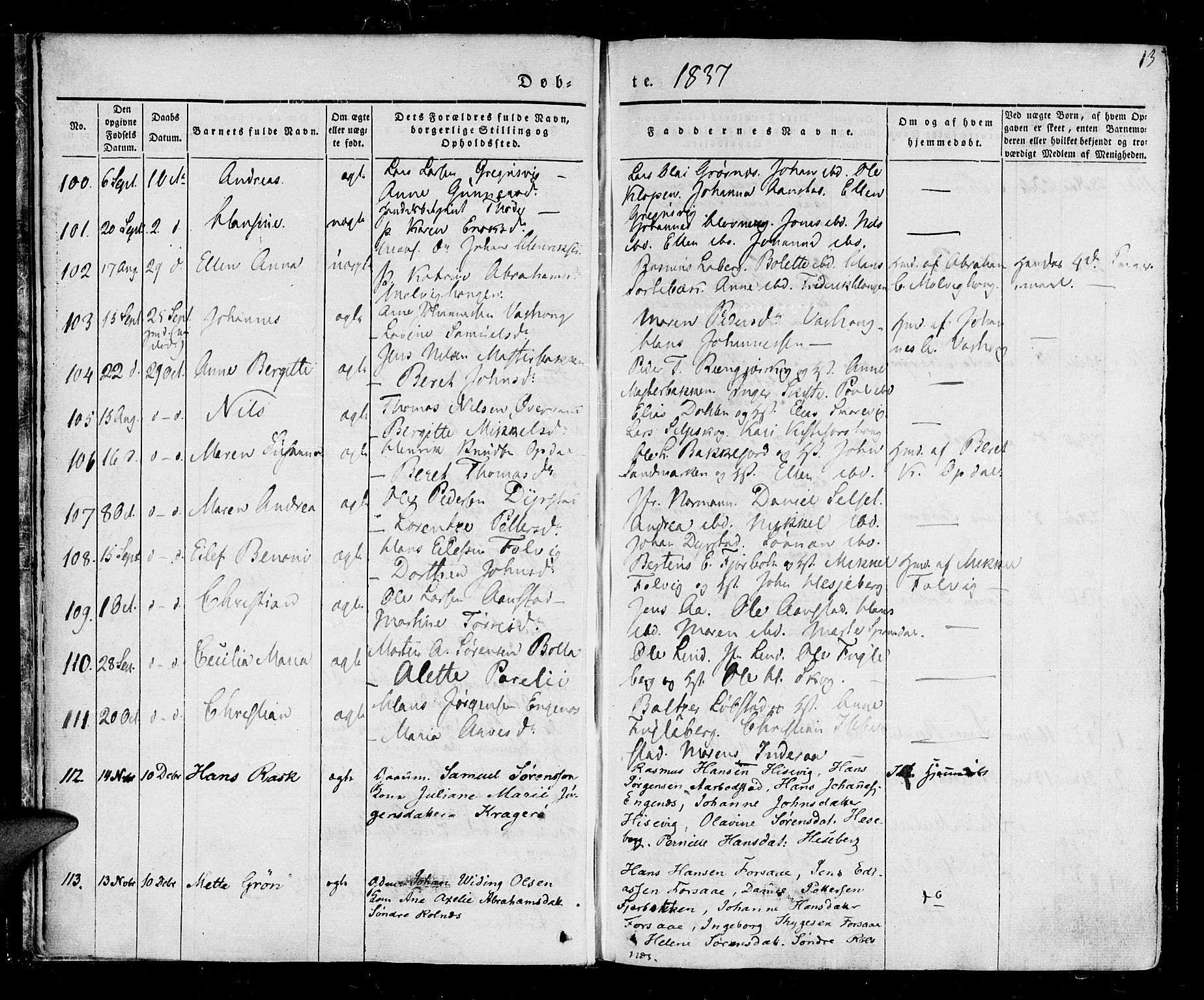 Ibestad sokneprestembete, SATØ/S-0077/H/Ha/Haa/L0006kirke: Parish register (official) no. 6, 1837-1850, p. 13