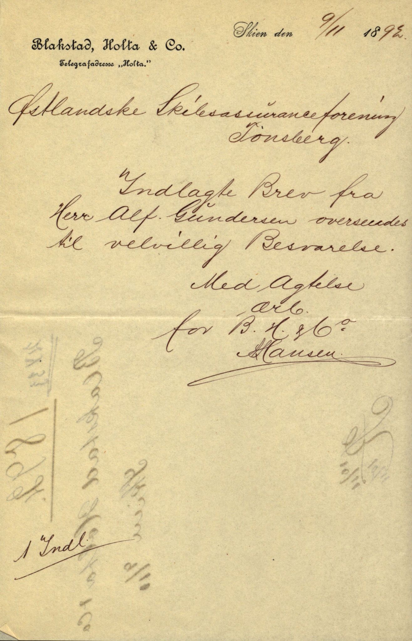 Pa 63 - Østlandske skibsassuranceforening, VEMU/A-1079/G/Ga/L0029/0007: Havaridokumenter / Diamant, Foldin, Aise, Florida, Flora, 1892, p. 125