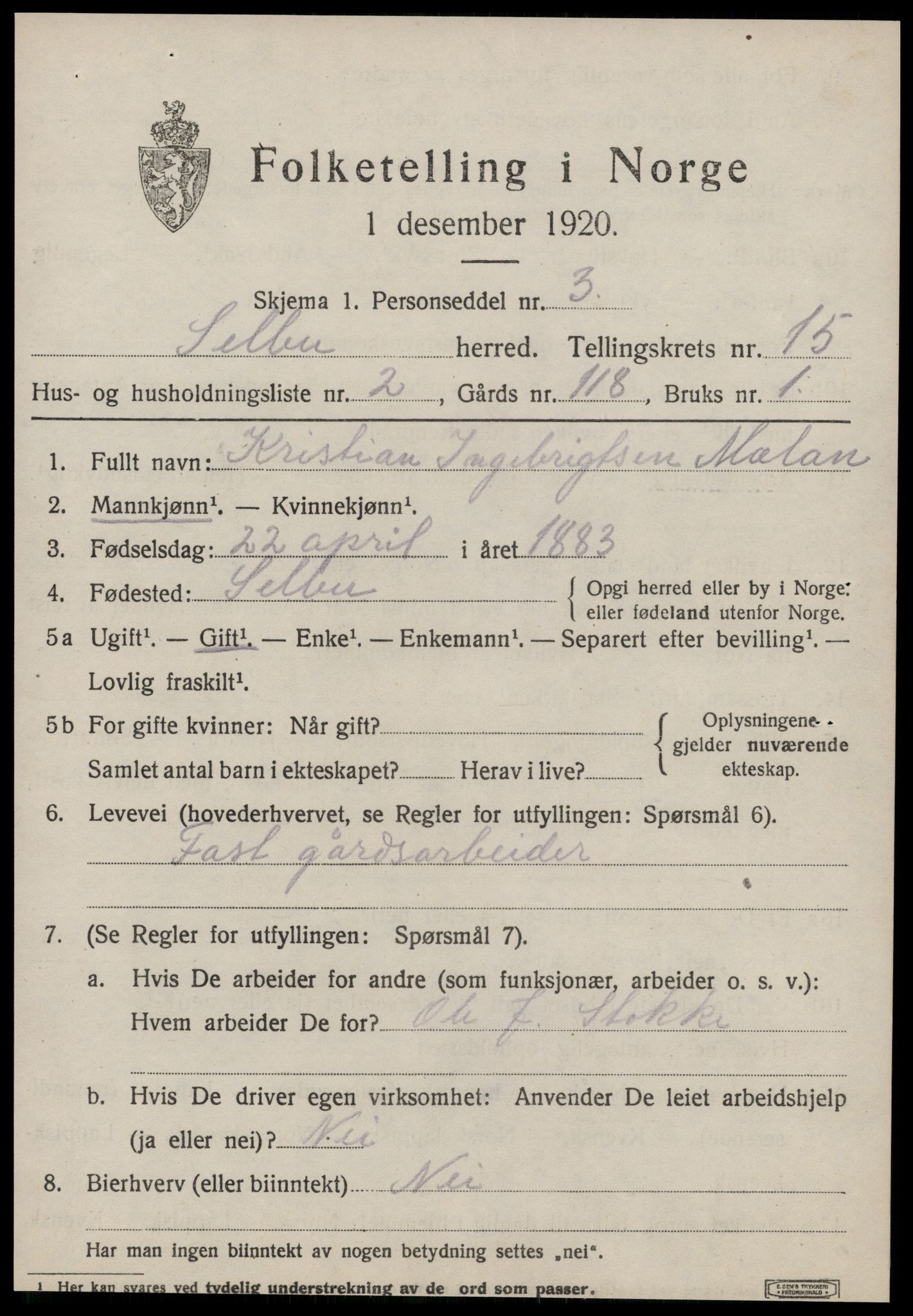 SAT, 1920 census for Selbu, 1920, p. 7862