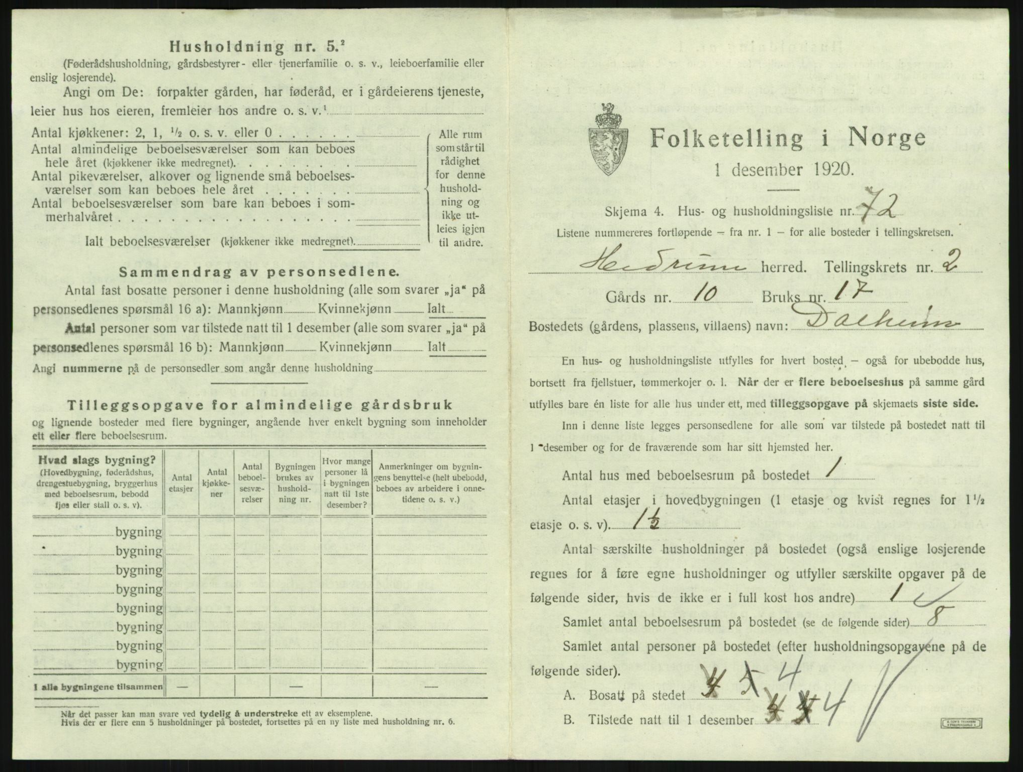 SAKO, 1920 census for Hedrum, 1920, p. 273