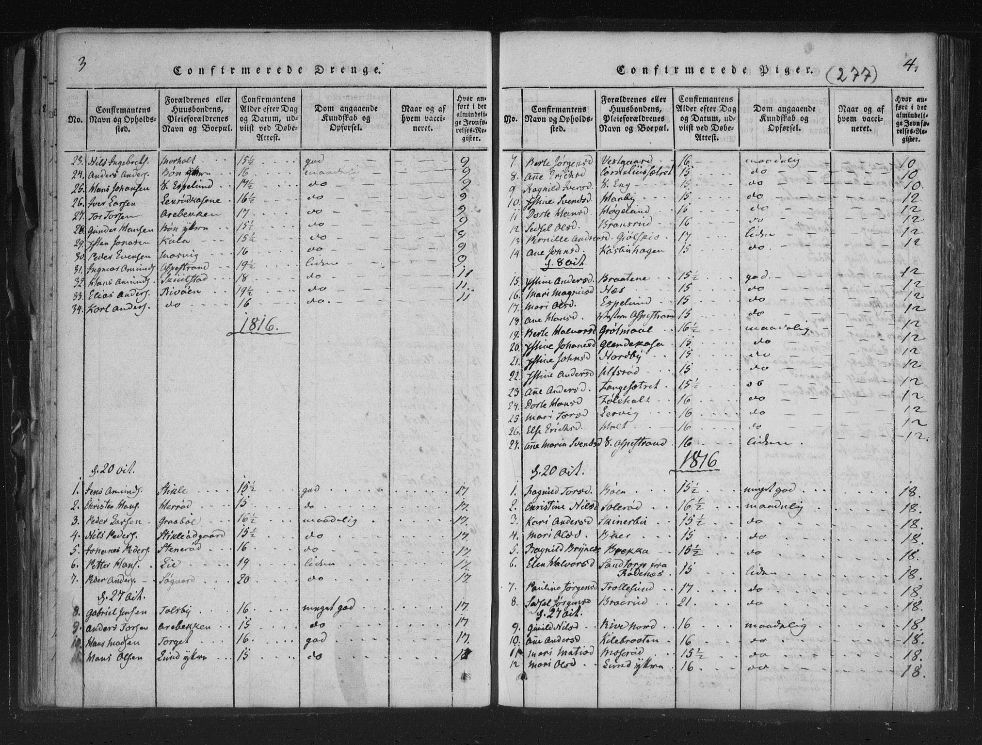 Aremark prestekontor Kirkebøker, AV/SAO-A-10899/F/Fc/L0001: Parish register (official) no. III 1, 1814-1834, p. 3-4