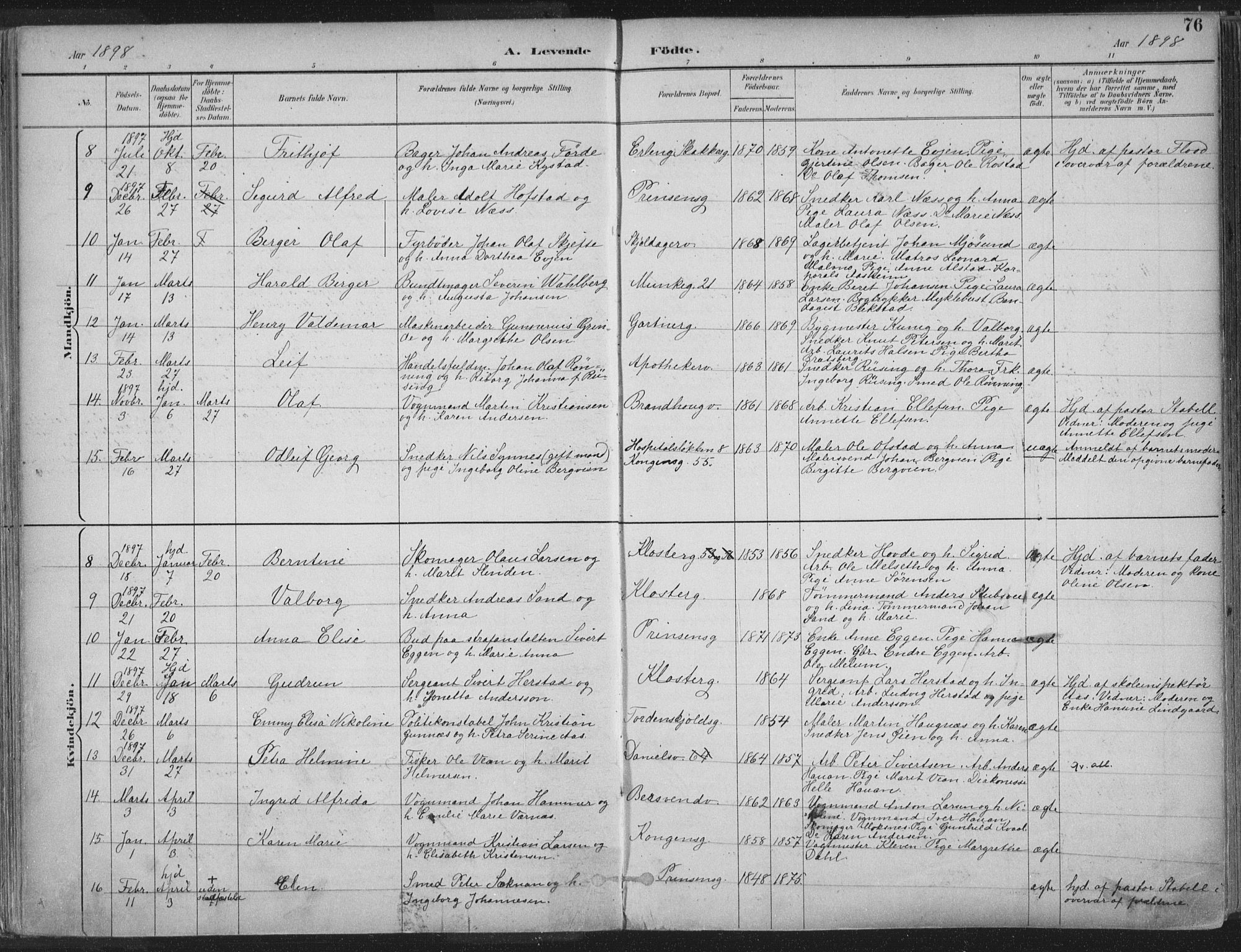 Ministerialprotokoller, klokkerbøker og fødselsregistre - Sør-Trøndelag, SAT/A-1456/601/L0062: Parish register (official) no. 601A30, 1891-1911, p. 76