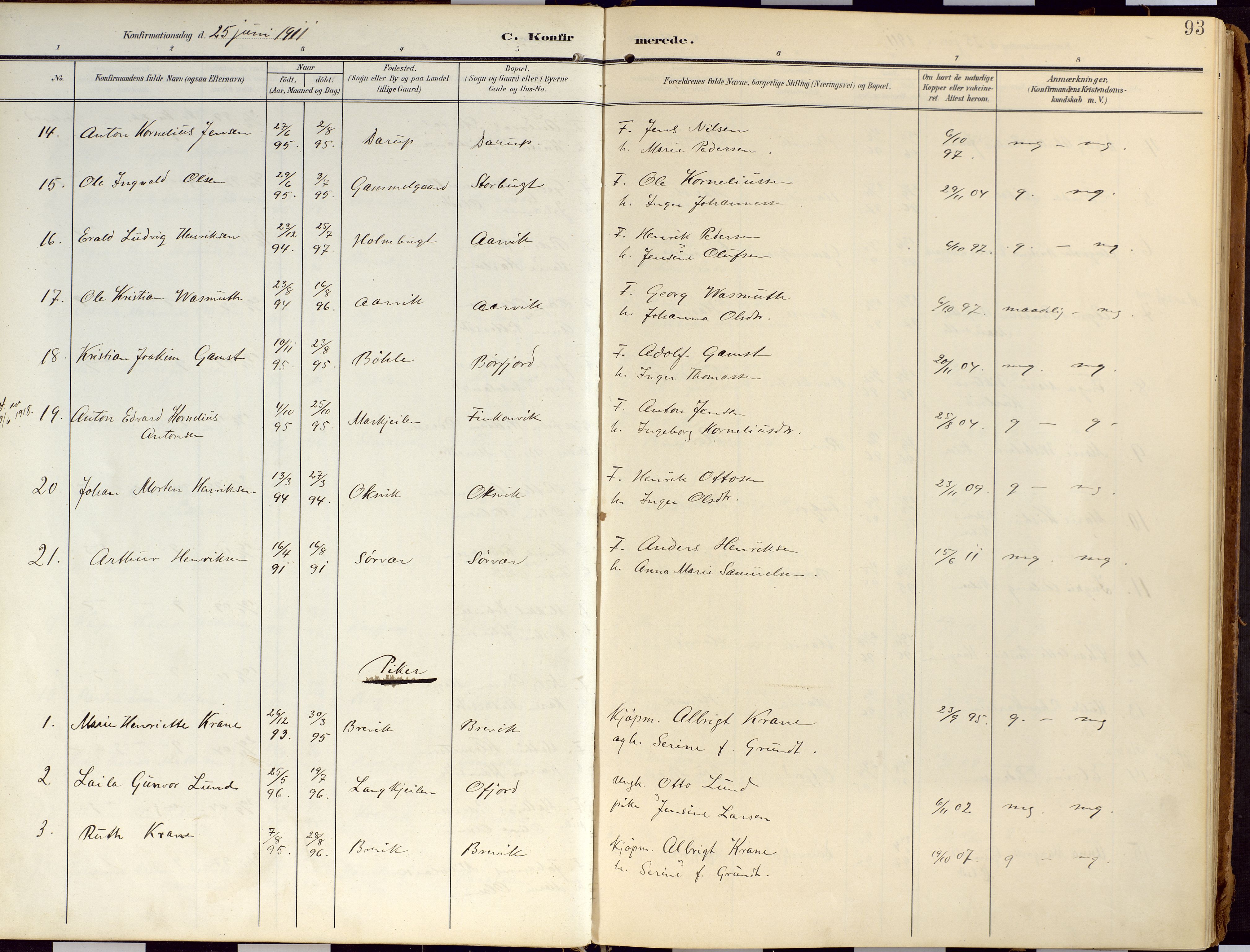 Loppa sokneprestkontor, SATØ/S-1339/H/Ha/L0010kirke: Parish register (official) no. 10, 1907-1922, p. 93