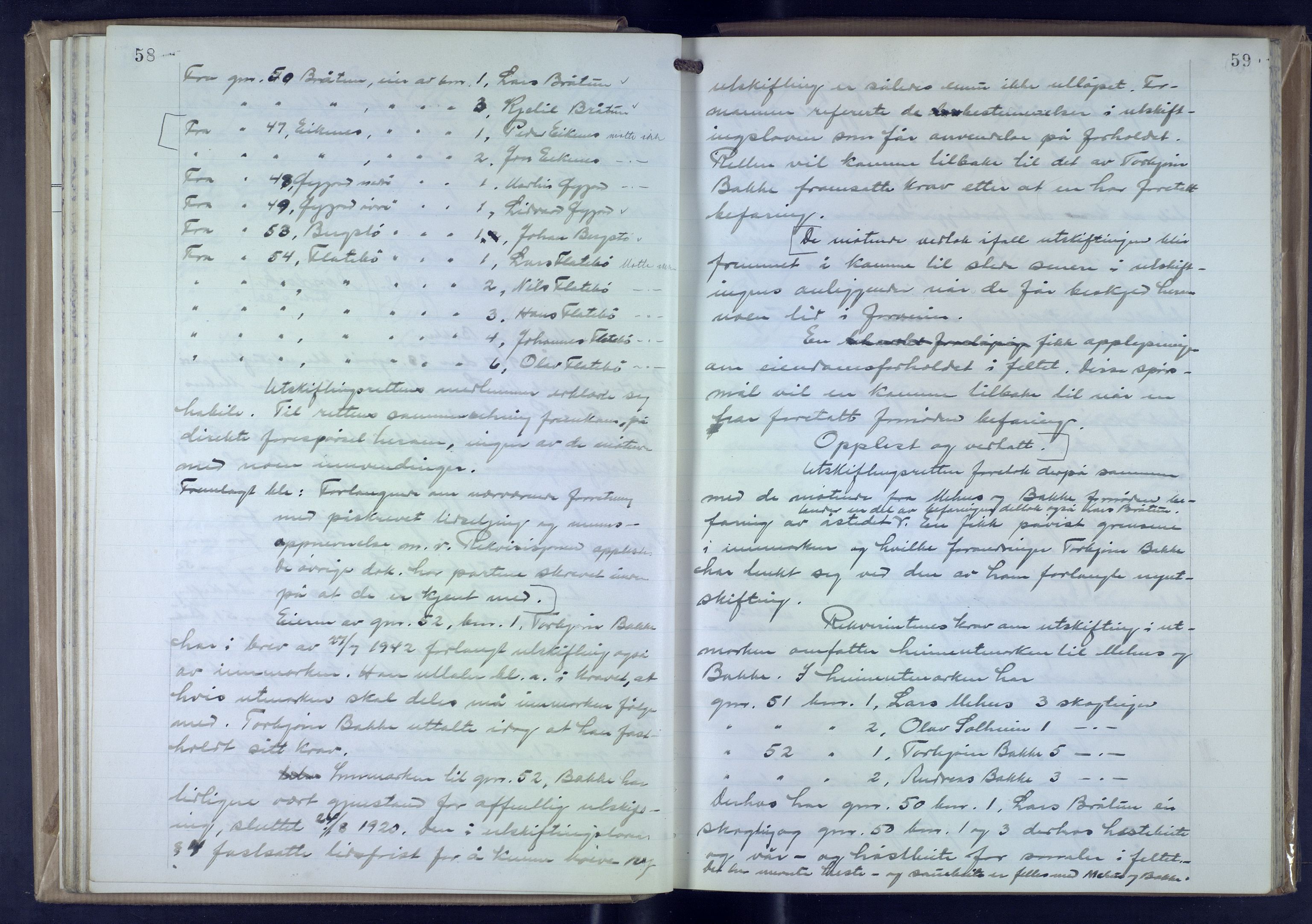 Hordaland jordskiftedøme - VII Indre Sunnhordland jordskiftedistrikt, AV/SAB-A-7401/A/Aa/L0025: Forhandlingsprotokoll, 1946-1952, p. 58-59