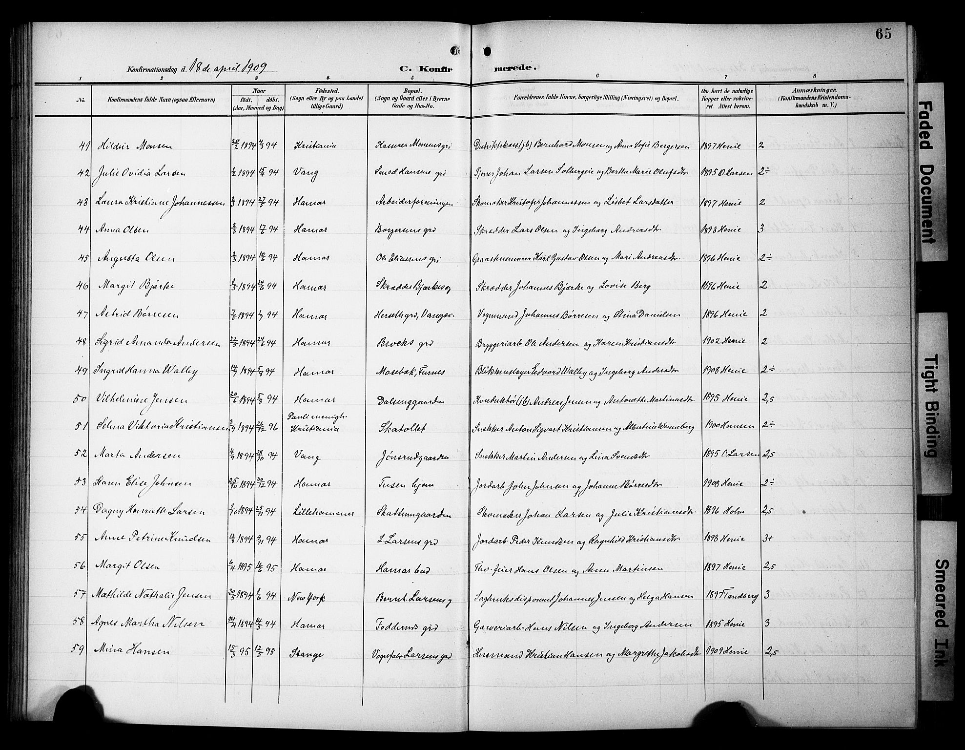 Hamar prestekontor, SAH/DOMPH-002/H/Ha/Hab/L0002: Parish register (copy) no. 2, 1899-1929, p. 65