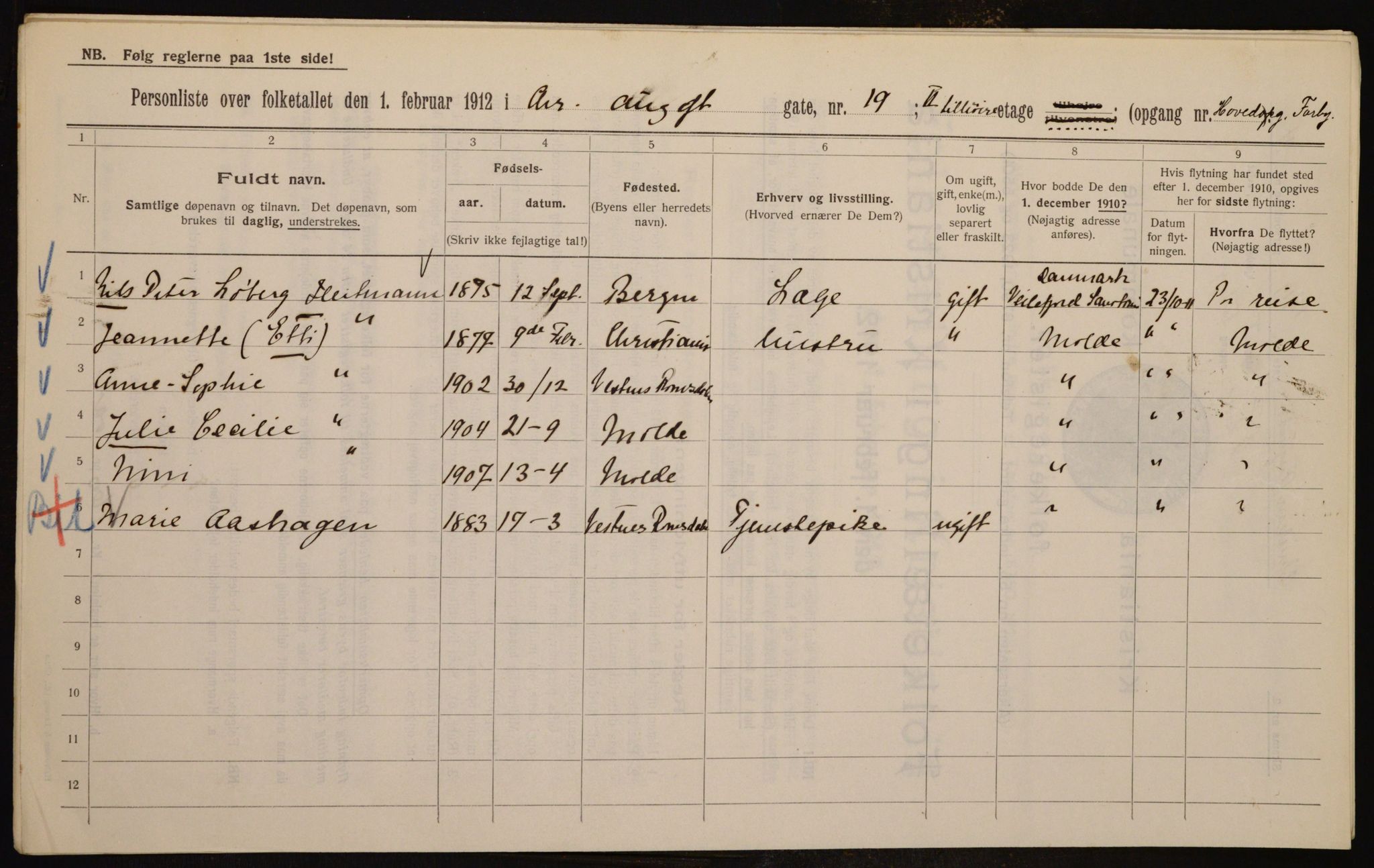 OBA, Municipal Census 1912 for Kristiania, 1912, p. 54345