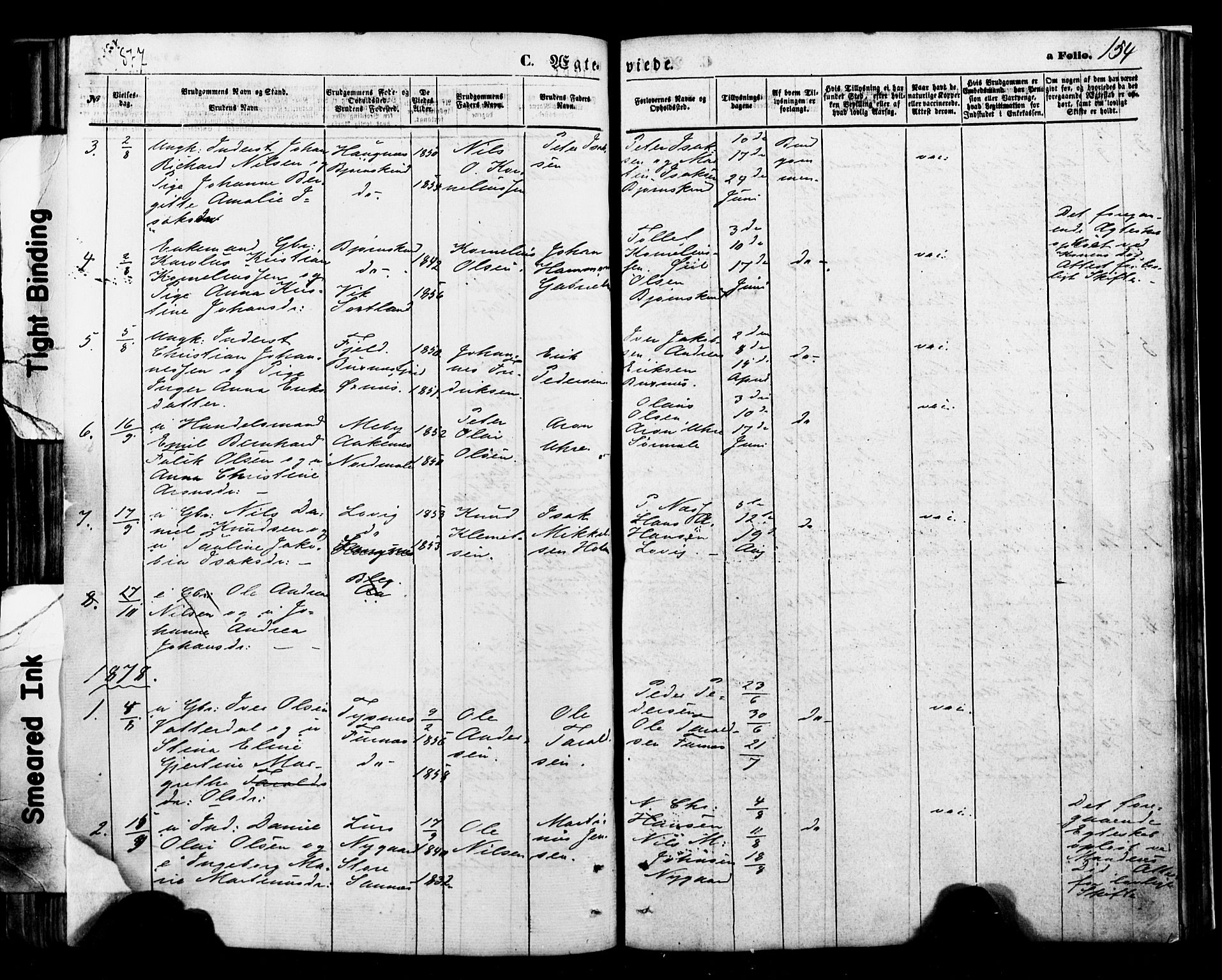 Ministerialprotokoller, klokkerbøker og fødselsregistre - Nordland, AV/SAT-A-1459/898/L1421: Parish register (official) no. 898A01, 1866-1886, p. 154