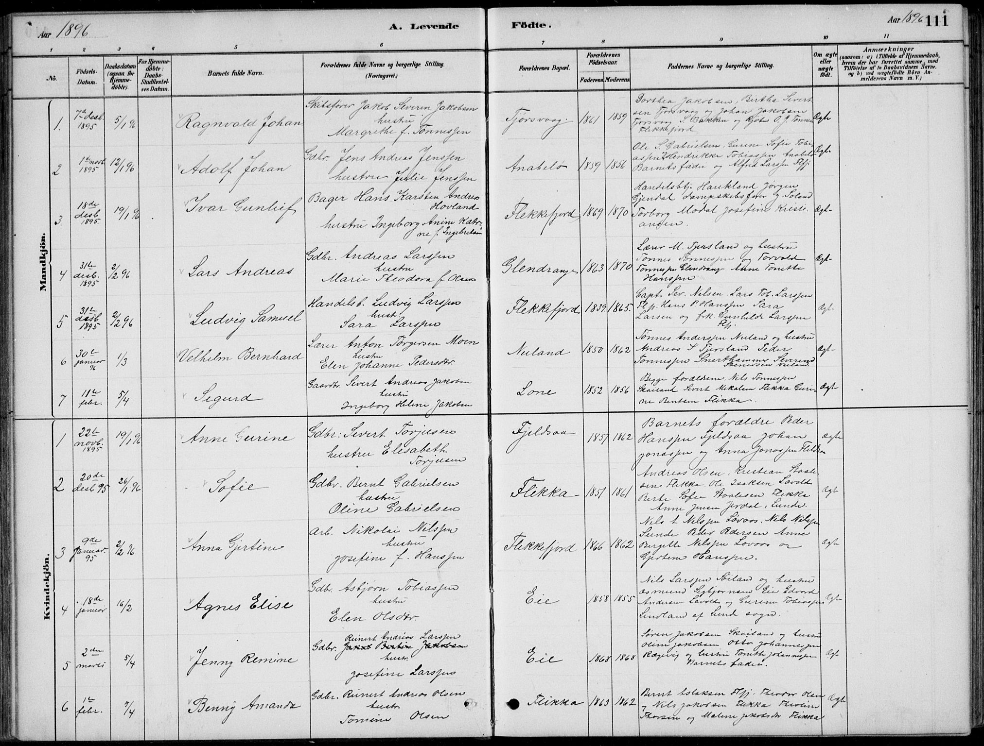 Flekkefjord sokneprestkontor, SAK/1111-0012/F/Fb/Fbc/L0007: Parish register (copy) no. B 7, 1880-1902, p. 111
