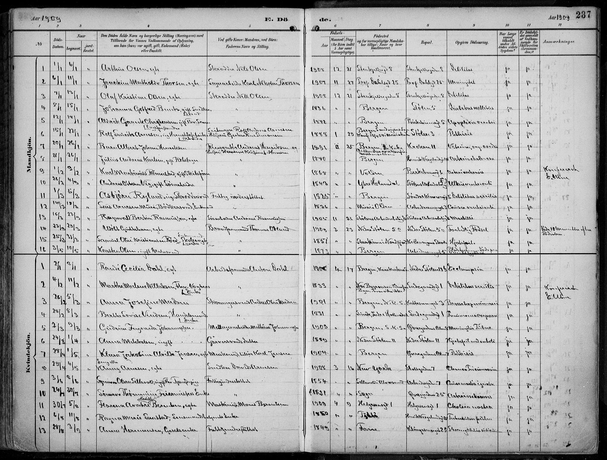 Mariakirken Sokneprestembete, AV/SAB-A-76901/H/Hab/L0005: Parish register (copy) no. A 5, 1893-1913, p. 237