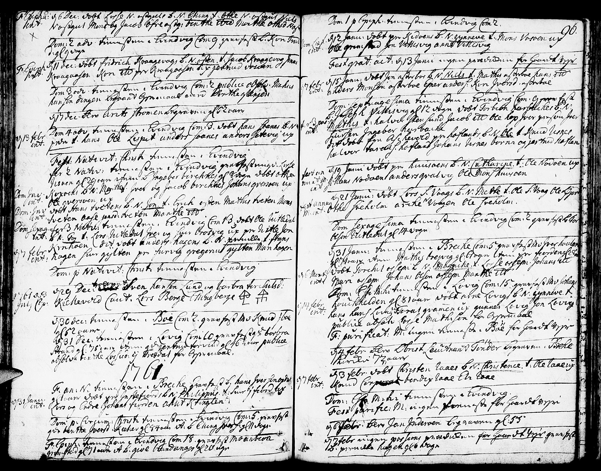 Gulen sokneprestembete, SAB/A-80201/H/Haa/Haaa/L0012: Parish register (official) no. A 12, 1749-1776, p. 96