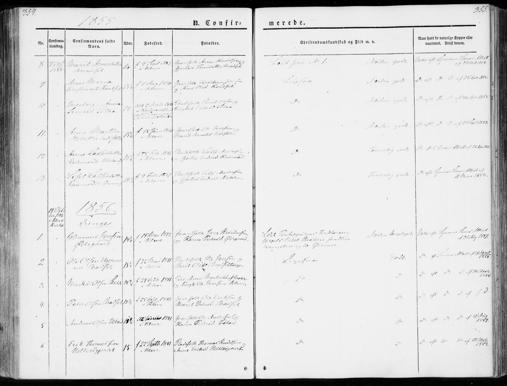 Ministerialprotokoller, klokkerbøker og fødselsregistre - Møre og Romsdal, SAT/A-1454/557/L0680: Parish register (official) no. 557A02, 1843-1869, p. 354-355