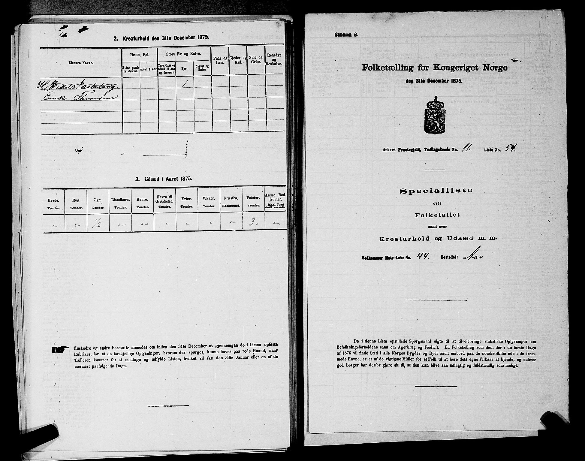 RA, 1875 census for 0220P Asker, 1875, p. 2028