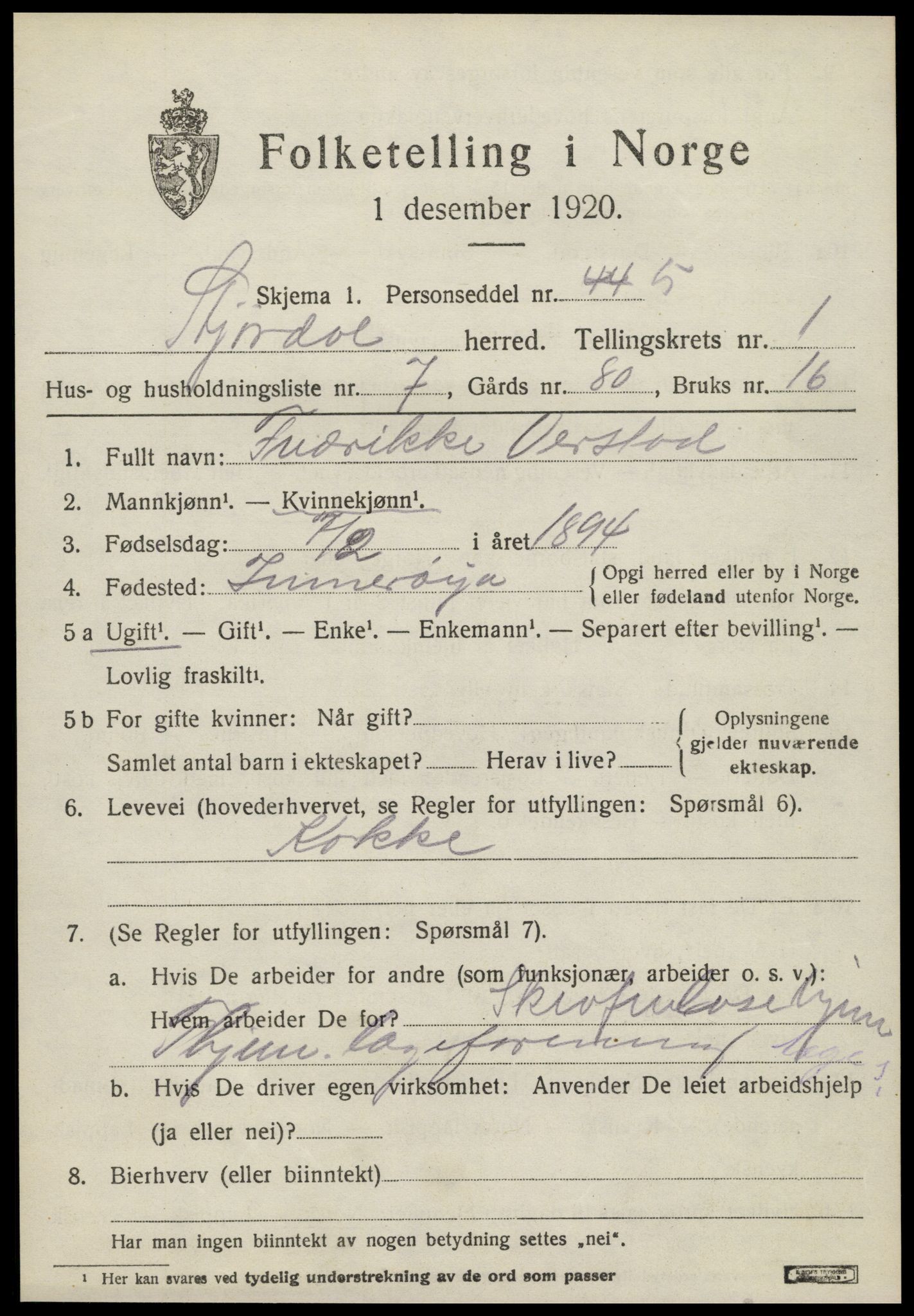 SAT, 1920 census for Stjørdal, 1920, p. 1372