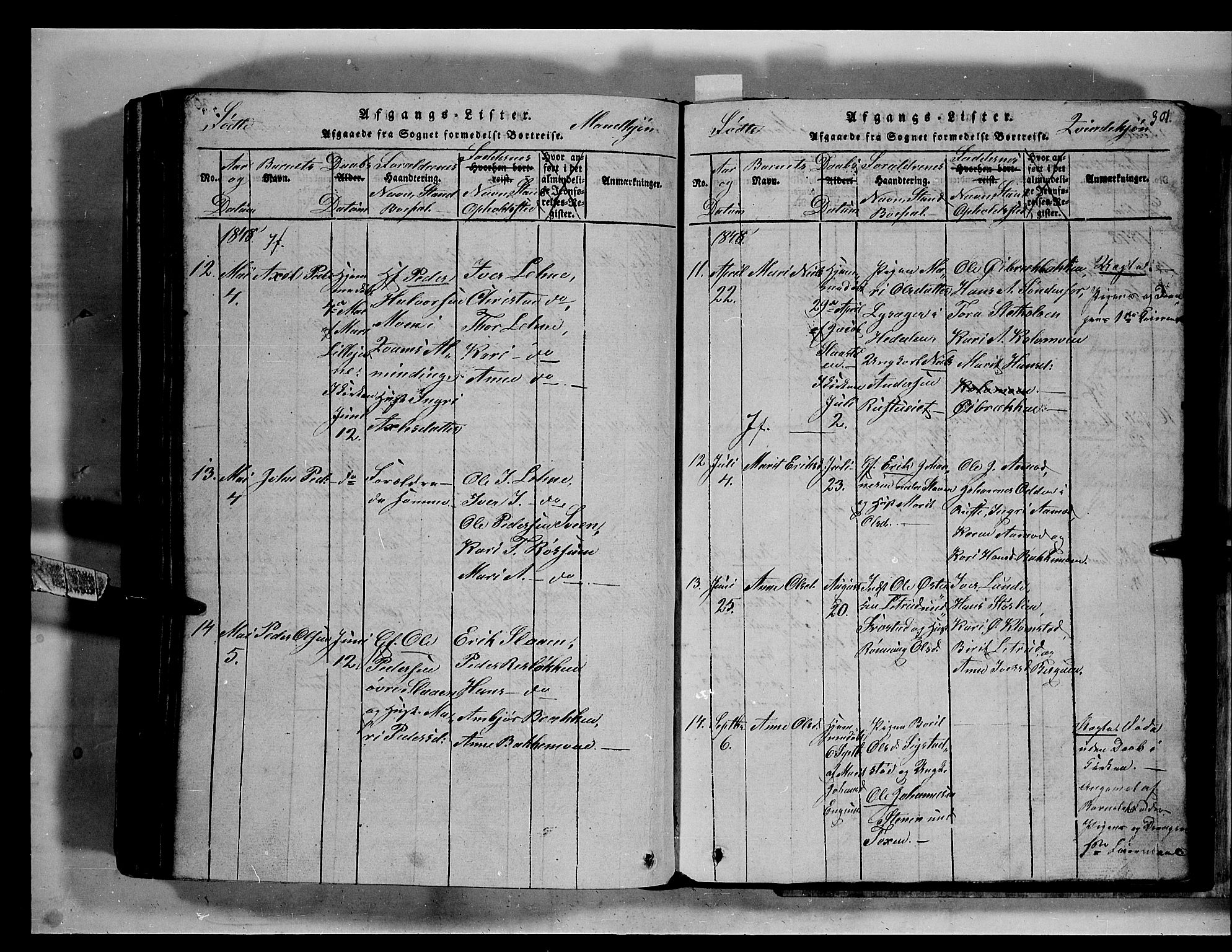 Fron prestekontor, SAH/PREST-078/H/Ha/Hab/L0002: Parish register (copy) no. 2, 1816-1850, p. 301