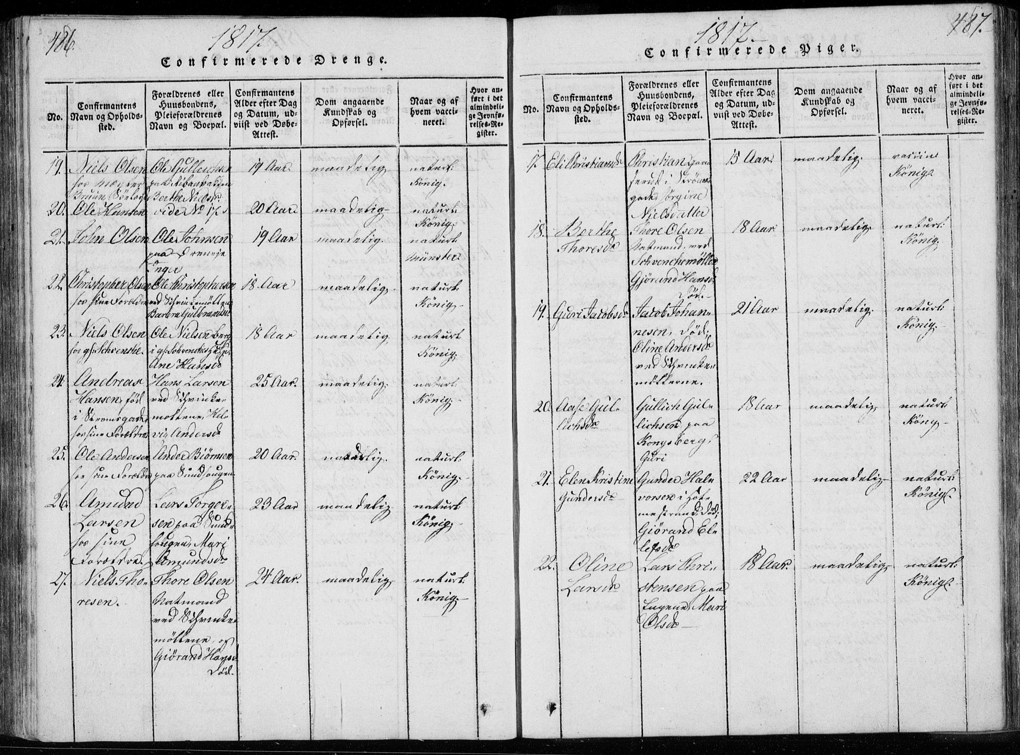 Bragernes kirkebøker, AV/SAKO-A-6/F/Fa/L0007: Parish register (official) no. I 7, 1815-1829, p. 486-487