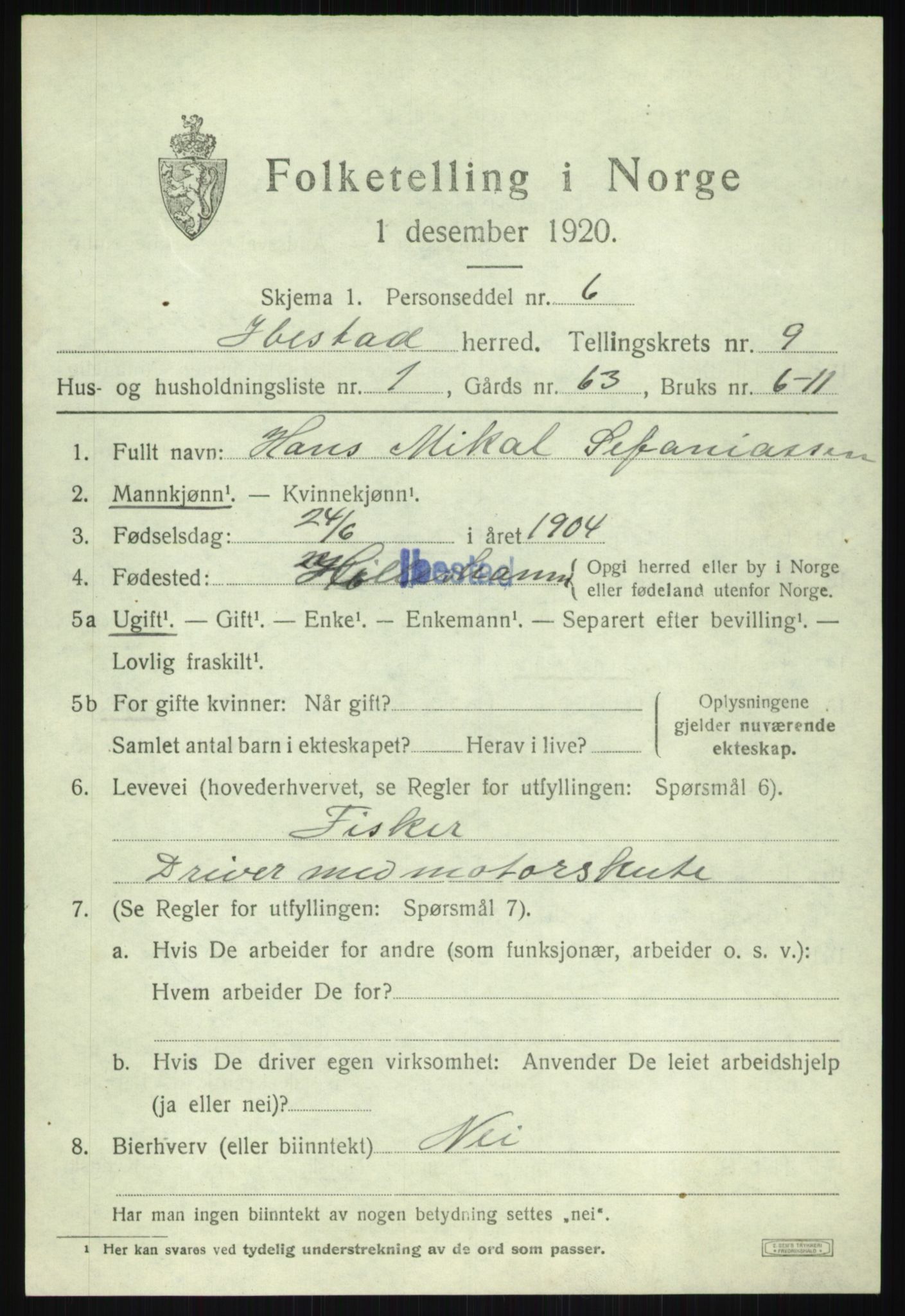 SATØ, 1920 census for Ibestad, 1920, p. 5426