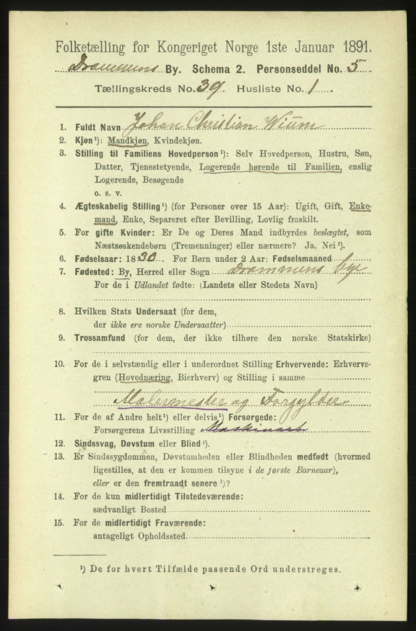 RA, 1891 census for 0602 Drammen, 1891, p. 23304