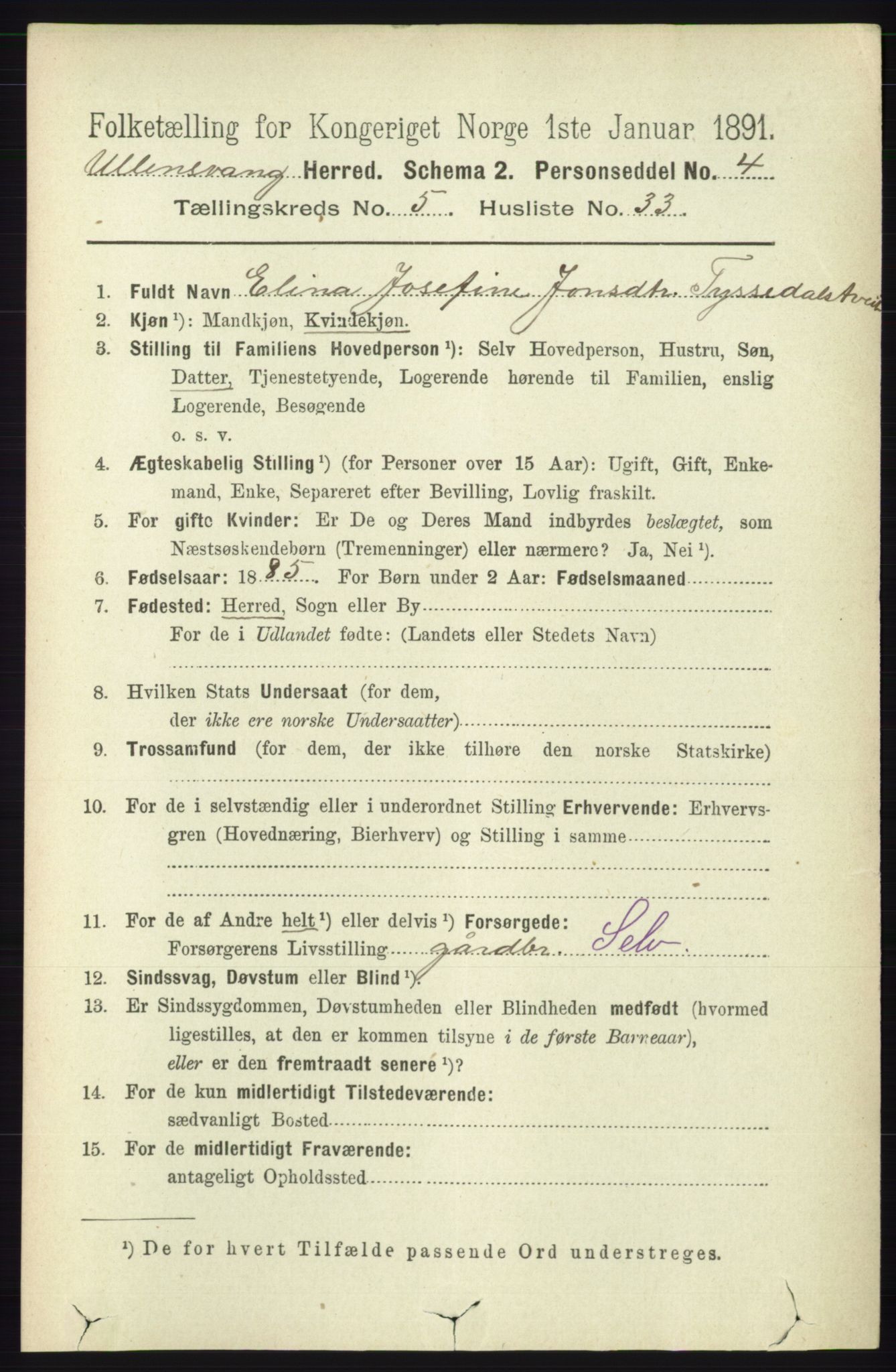 RA, 1891 census for 1230 Ullensvang, 1891, p. 1839