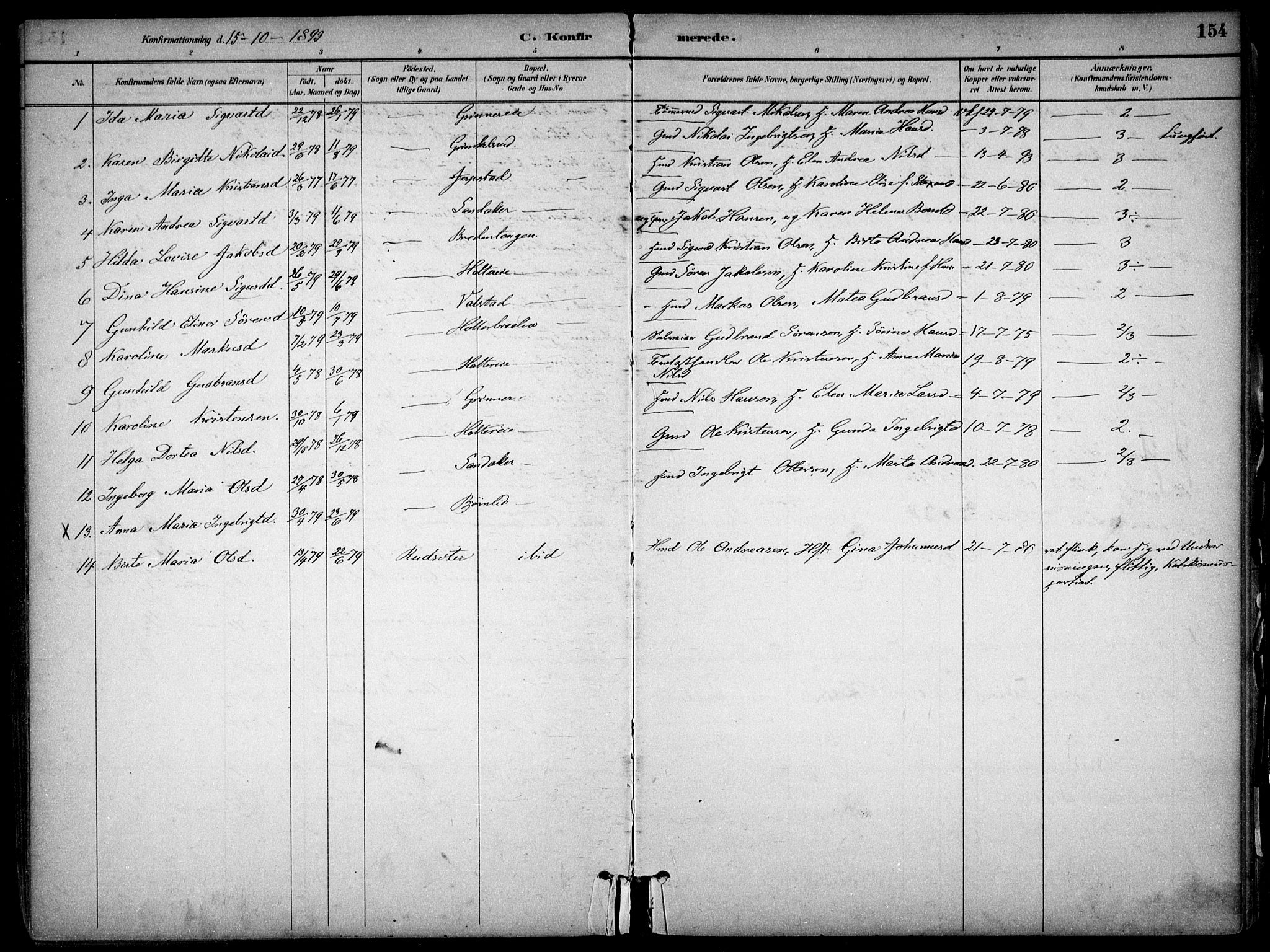 Nes prestekontor Kirkebøker, SAO/A-10410/F/Fb/L0002: Parish register (official) no. II 2, 1883-1918, p. 154