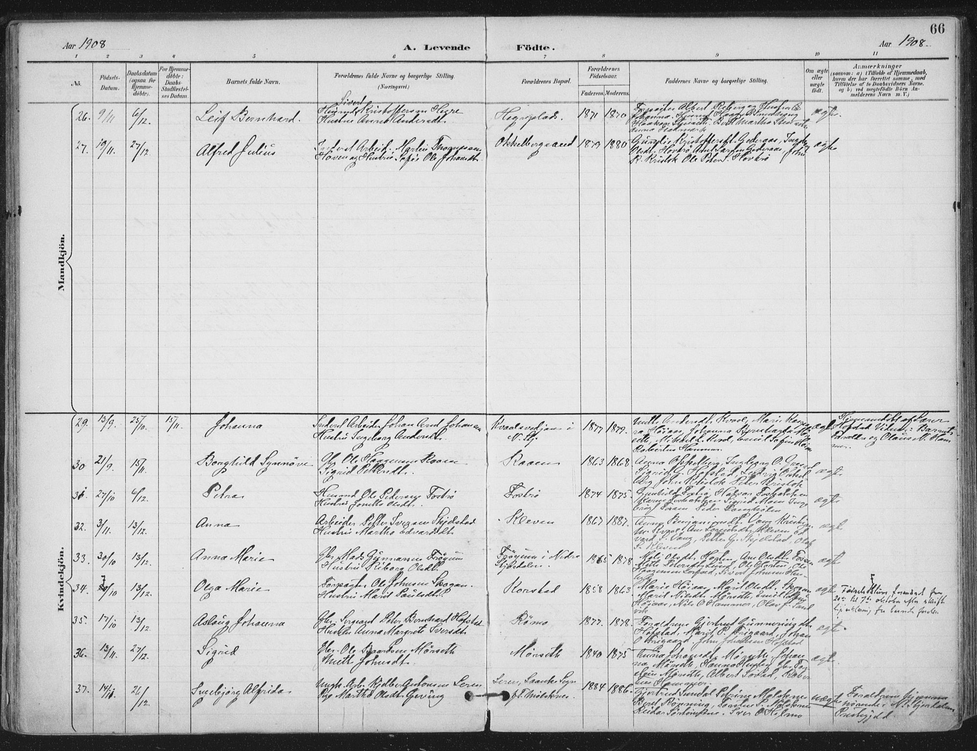 Ministerialprotokoller, klokkerbøker og fødselsregistre - Nord-Trøndelag, SAT/A-1458/703/L0031: Parish register (official) no. 703A04, 1893-1914, p. 66