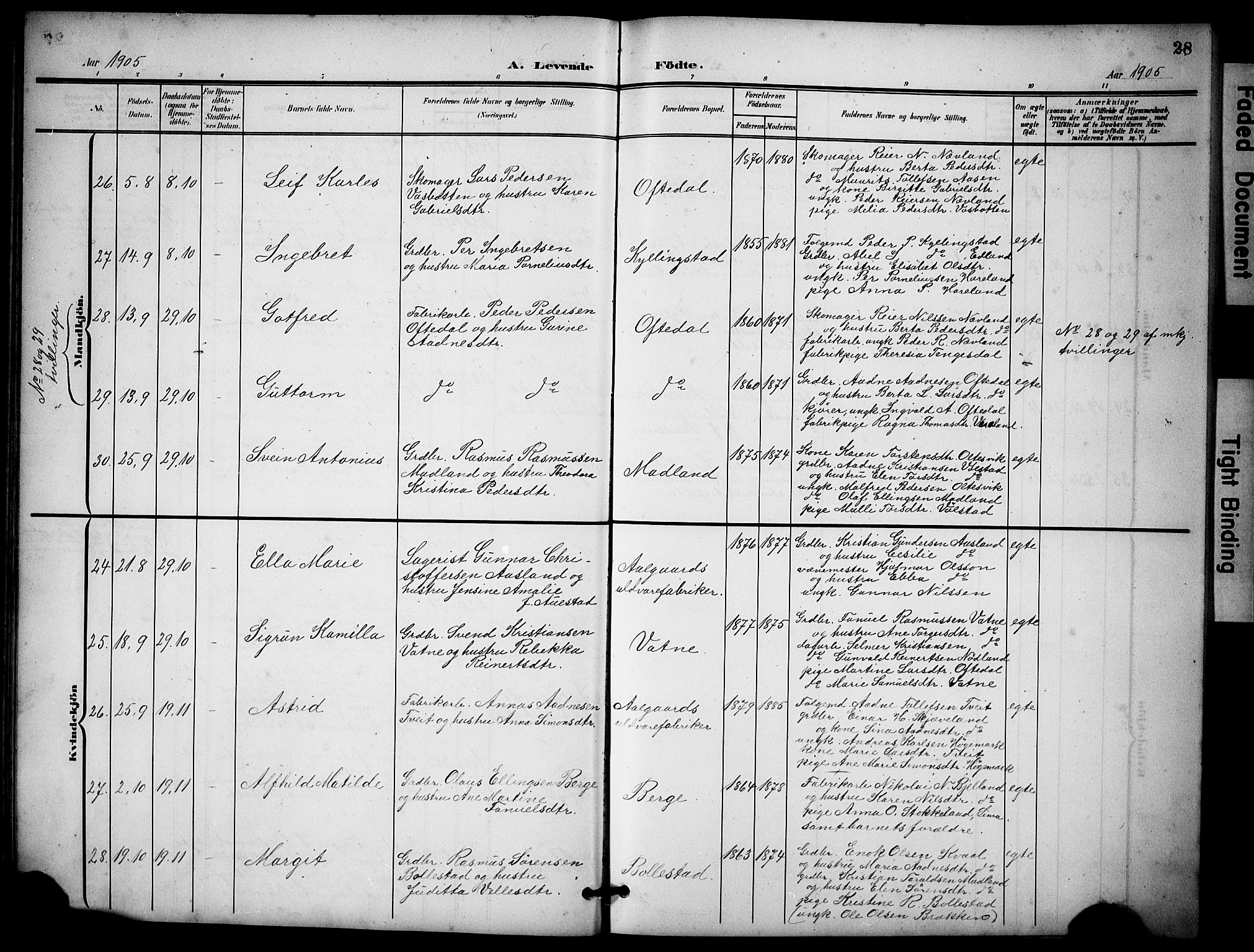 Lye sokneprestkontor, AV/SAST-A-101794/001/30BB/L0009: Parish register (copy) no. B 9, 1902-1923, p. 28