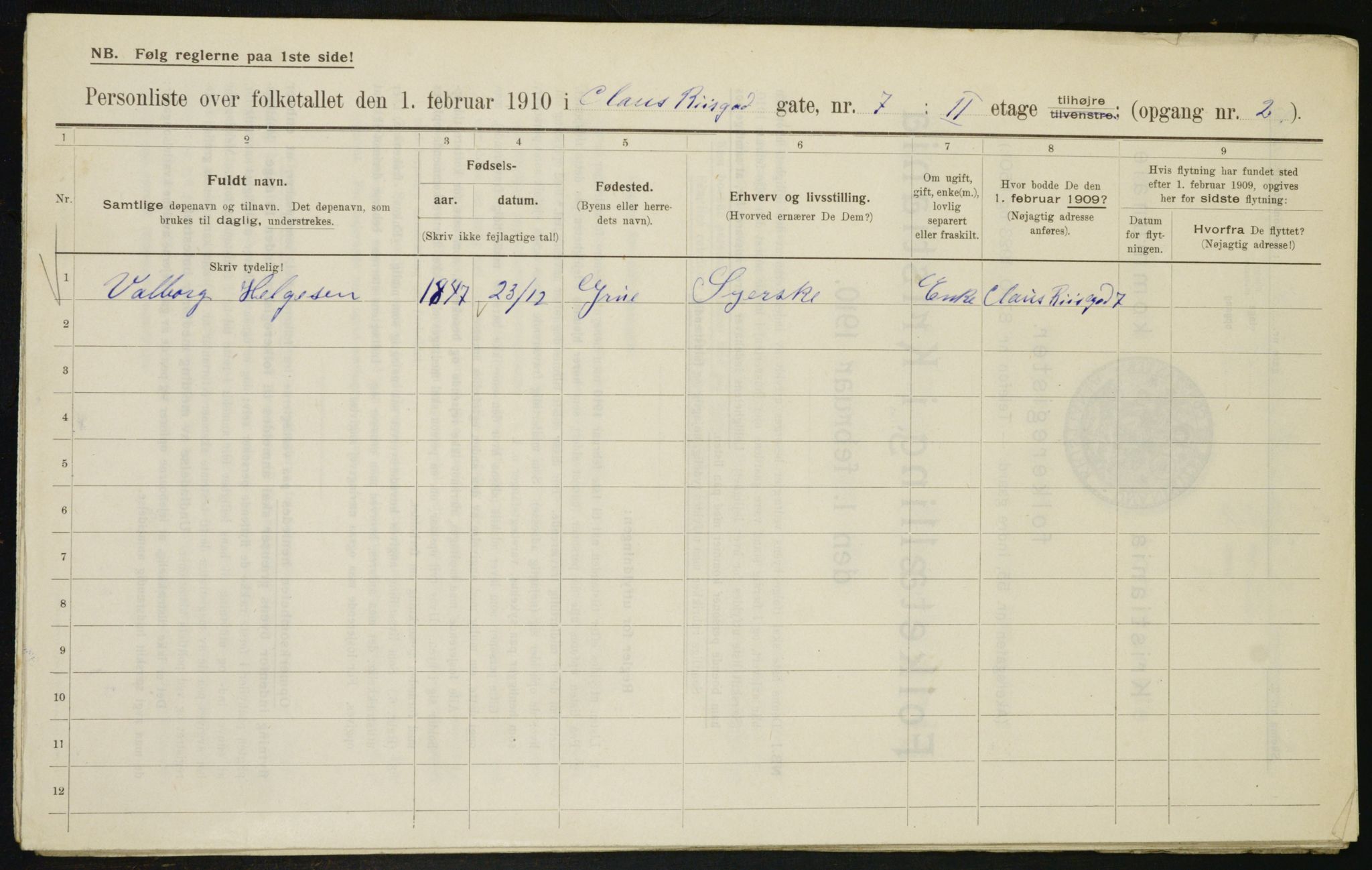 OBA, Municipal Census 1910 for Kristiania, 1910, p. 12205