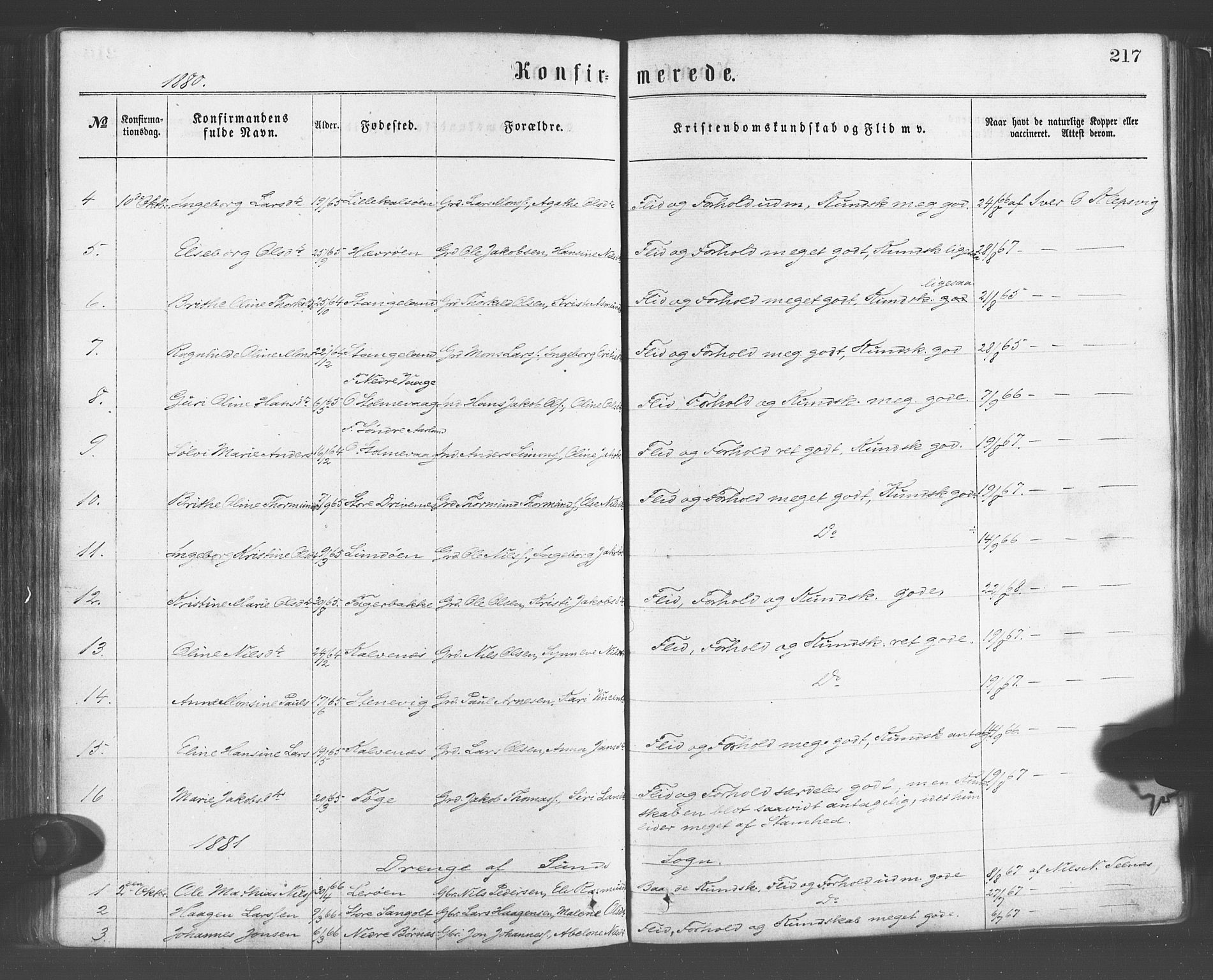 Sund sokneprestembete, AV/SAB-A-99930: Parish register (official) no. A 15, 1867-1881, p. 217